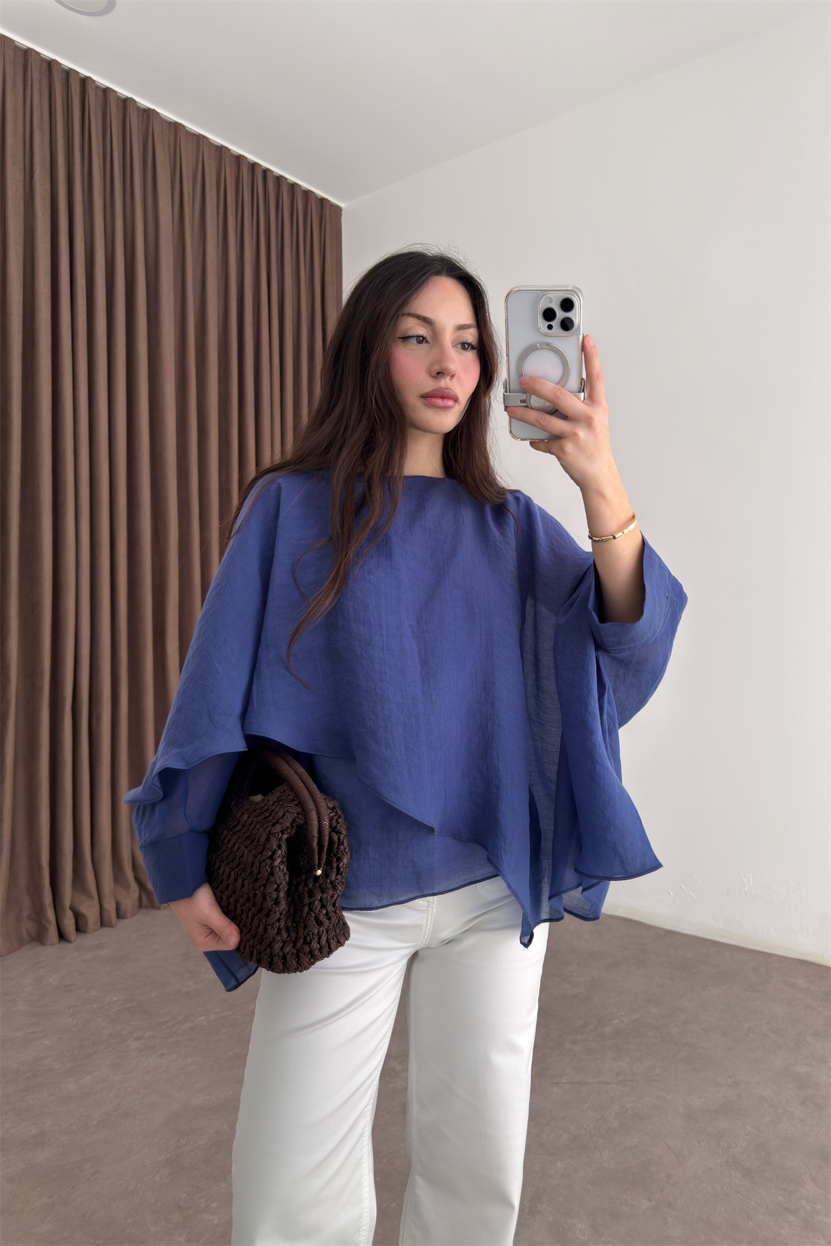 Premium Tensel Mavi Pelerin Bluz