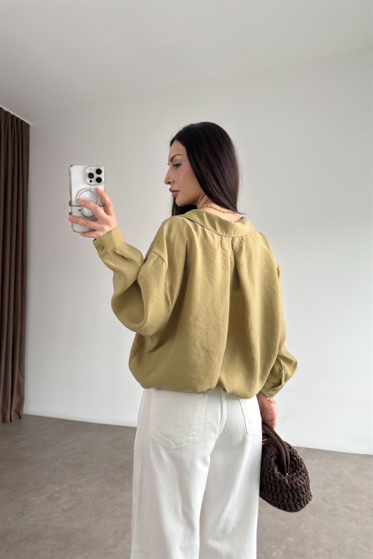 Premium Tensel Oversize Çağla Gömlek