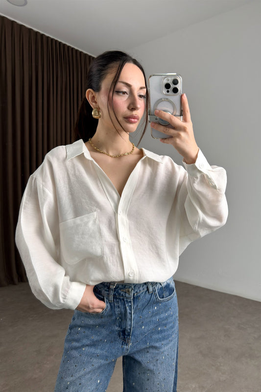 Premium Tensel Oversize Ekru Gömlek