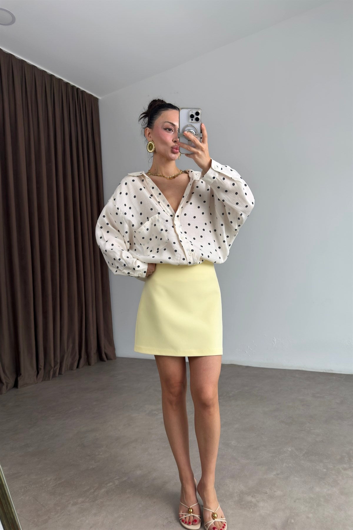 Premium Tensel Oversize Puantiyeli Gömlek
