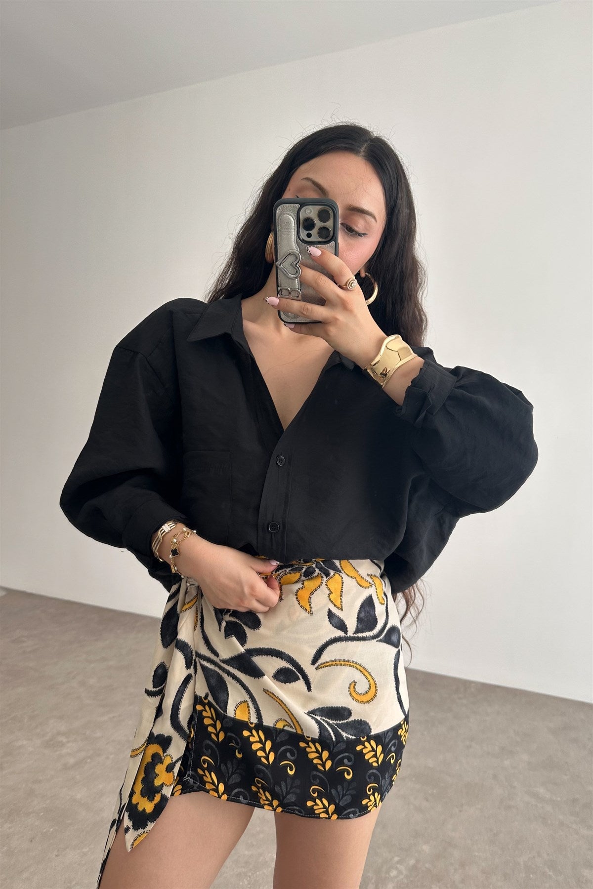 Premium Tensel Oversize Siyah Gömlek
