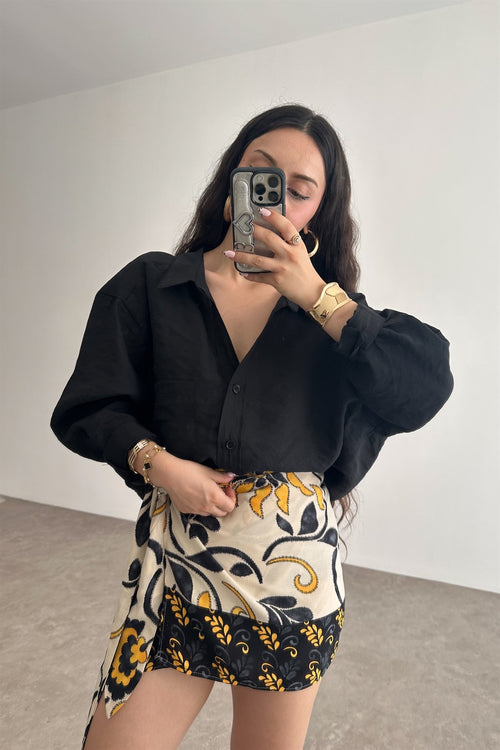 Premium Tensel Oversize Siyah Gömlek
