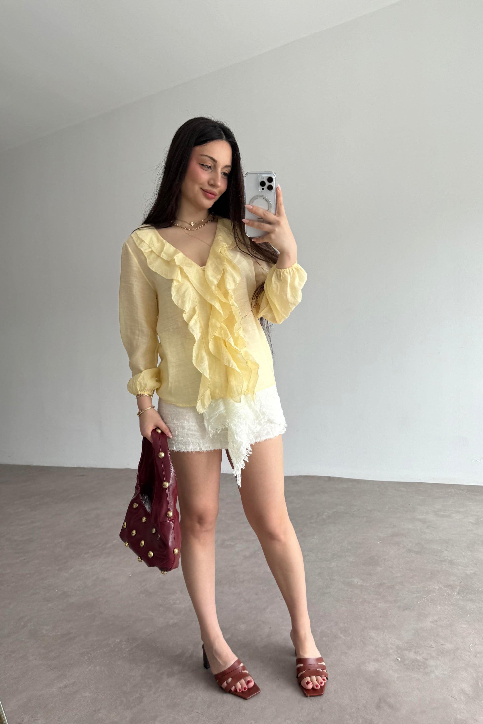 Premium Volanlı Bohem Gömlek Yellow