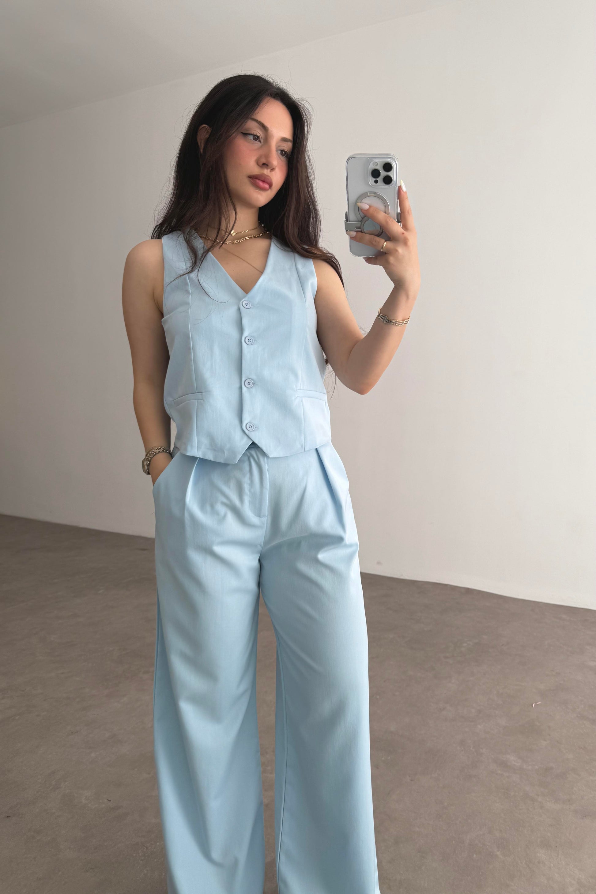 Premium Yelek Pantolon Takım Bebek Mavi
