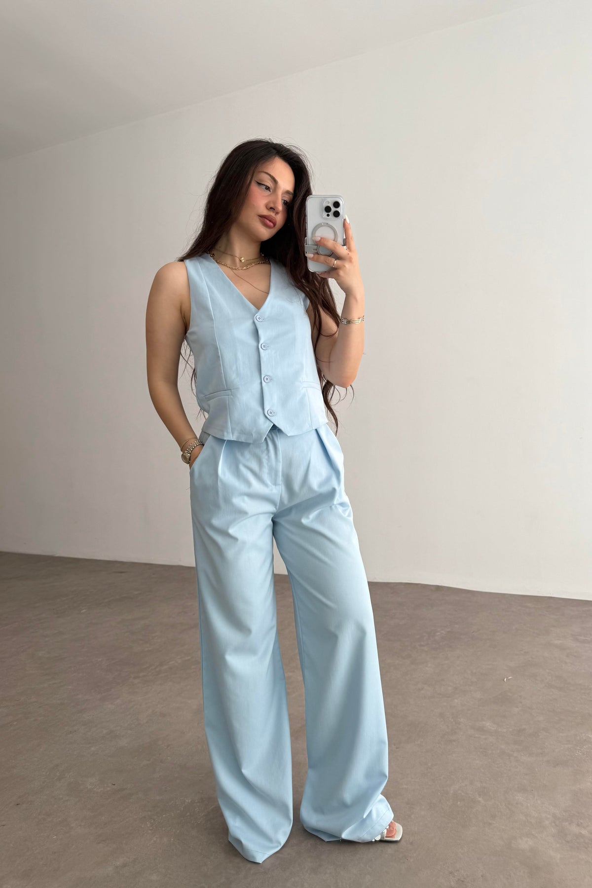 Premium Yelek Pantolon Takım Bebek Mavi