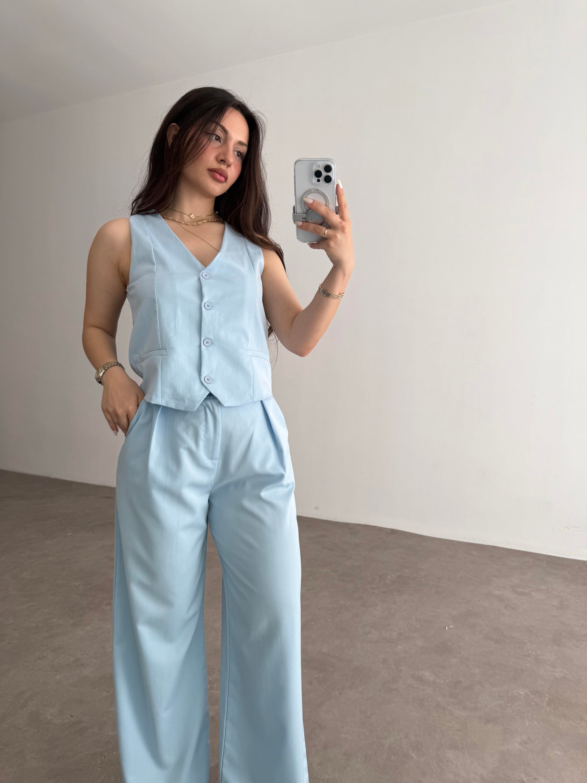 Premium Yelek Pantolon Takım Bebek Mavi