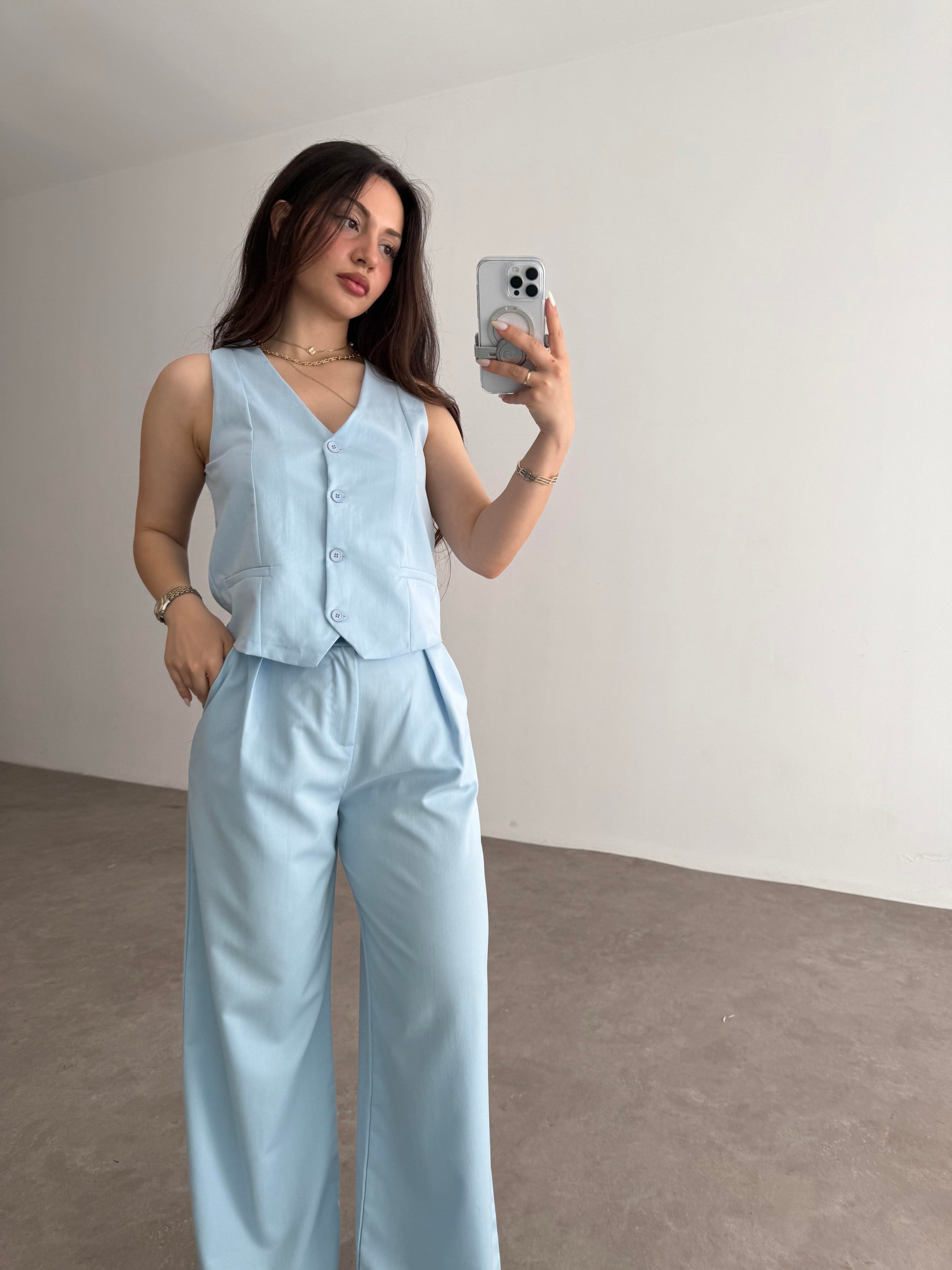 Premium Yelek Pantolon Takım Bebek Mavi