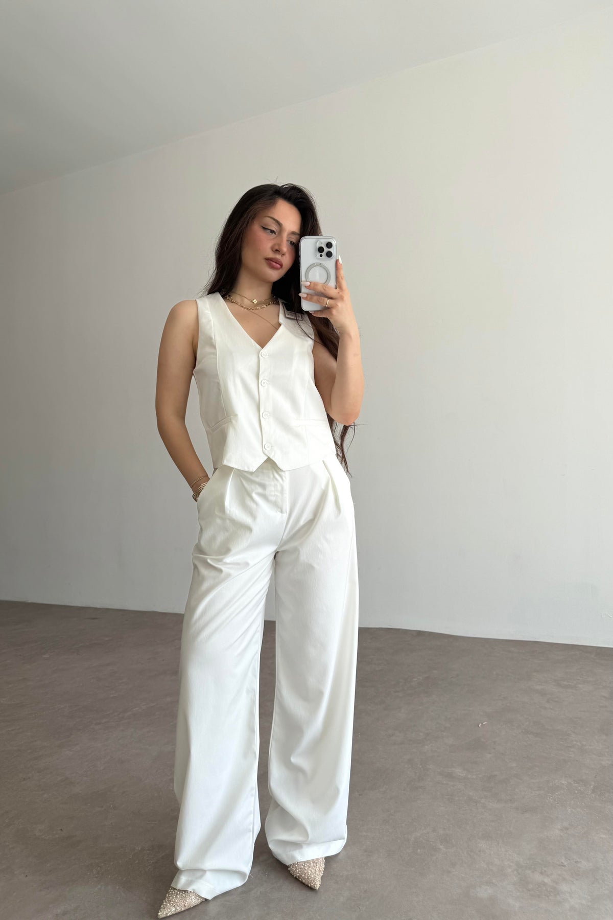 Premium Yelek Pantolon Takım White