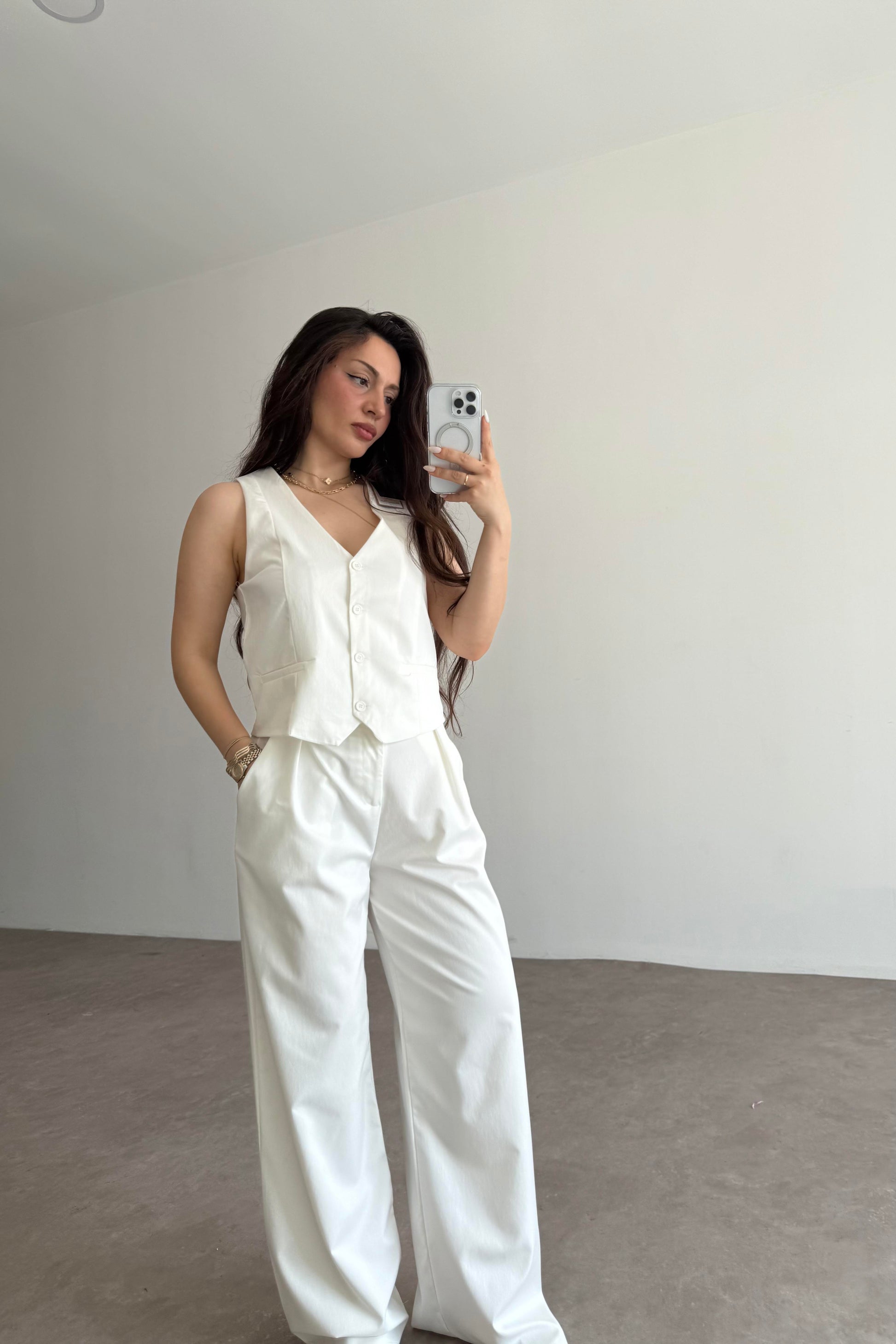 Premium Yelek Pantolon Takım White