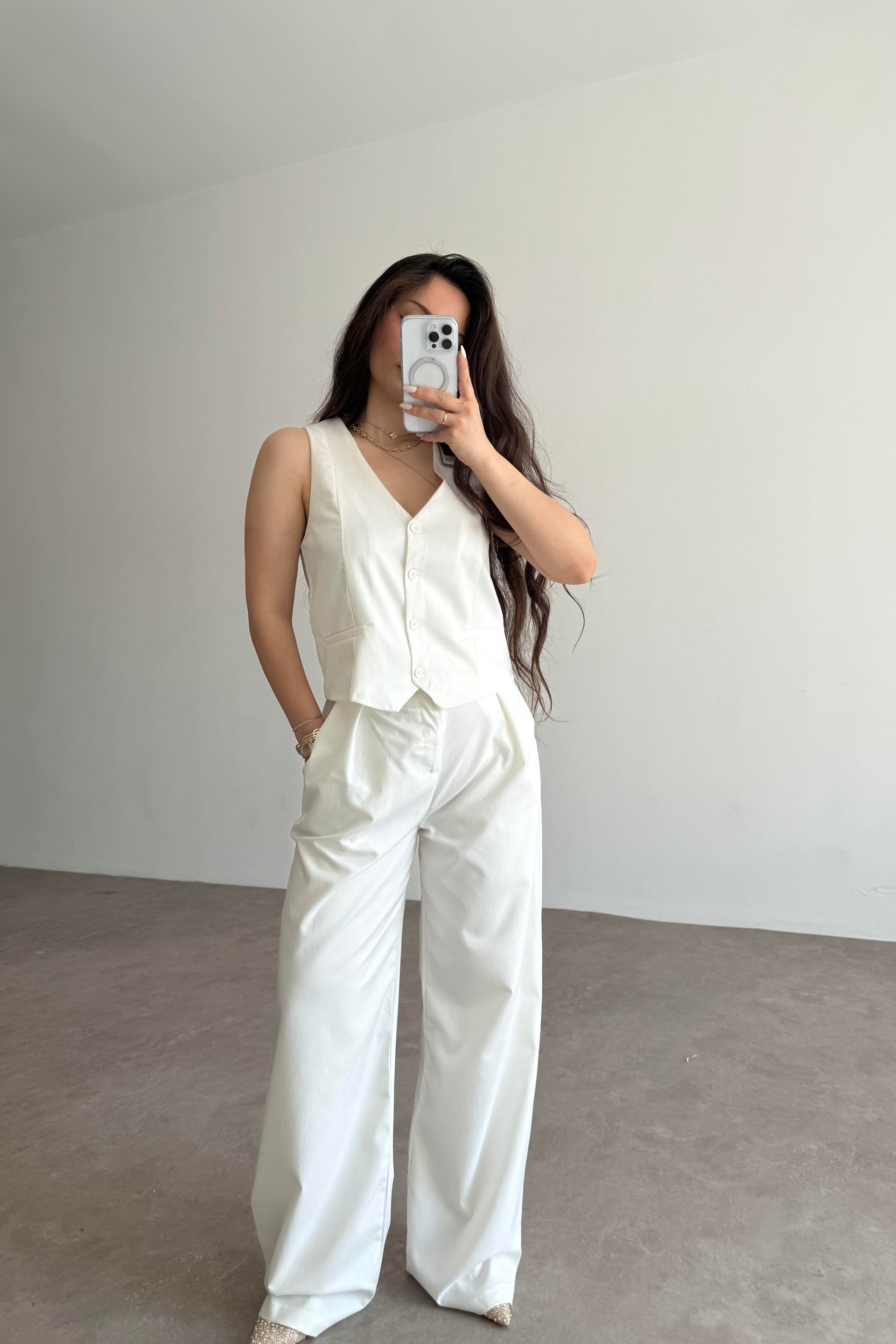 Premium Yelek Pantolon Takım White