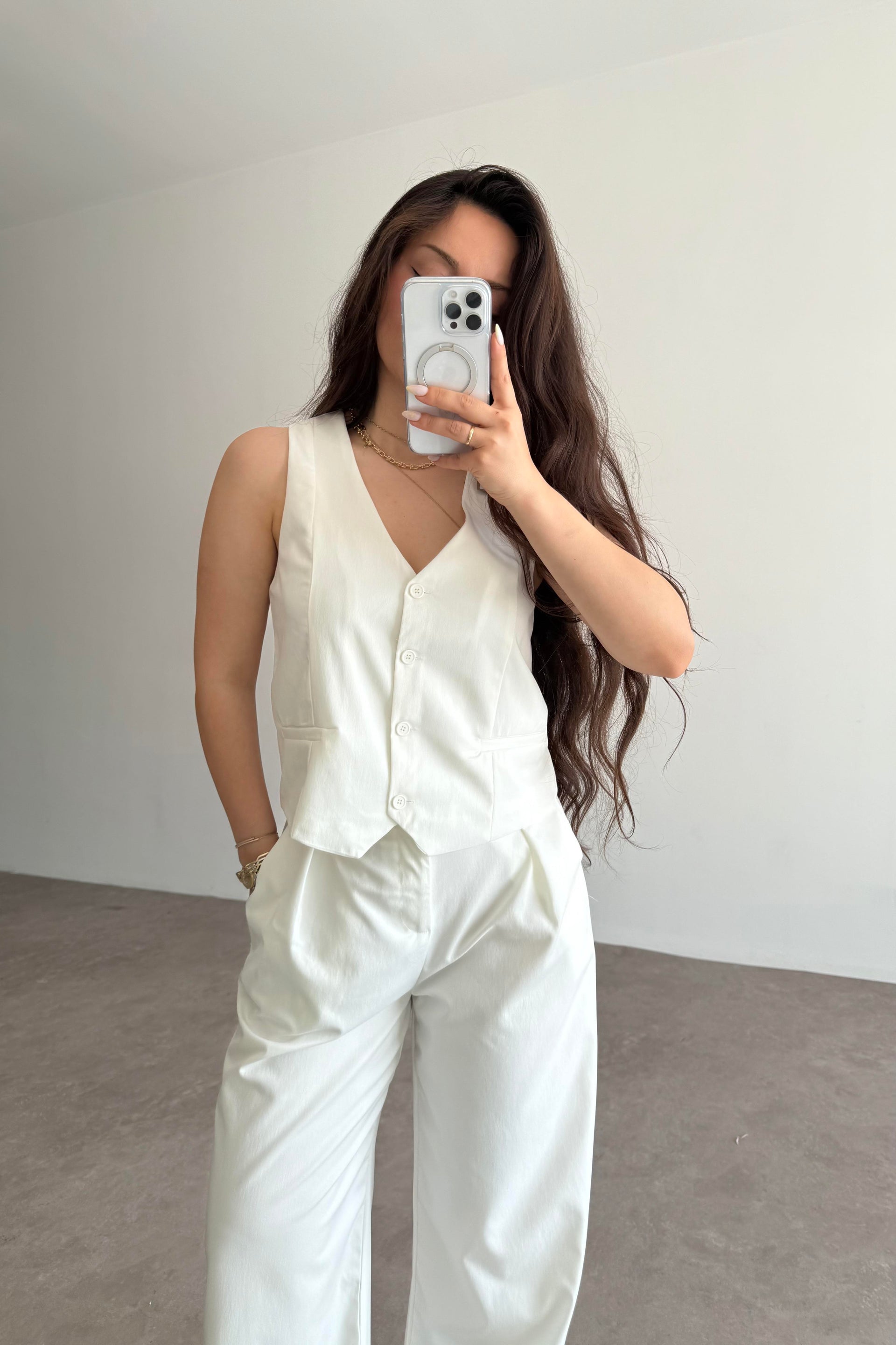 Premium Yelek Pantolon Takım White