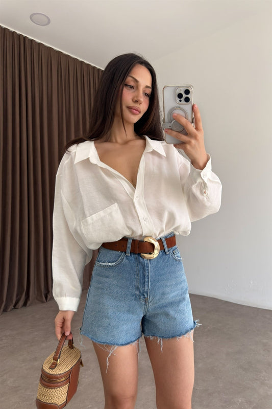 Premium Yüksek Belli Kesik Paça Kısa Denim Şort