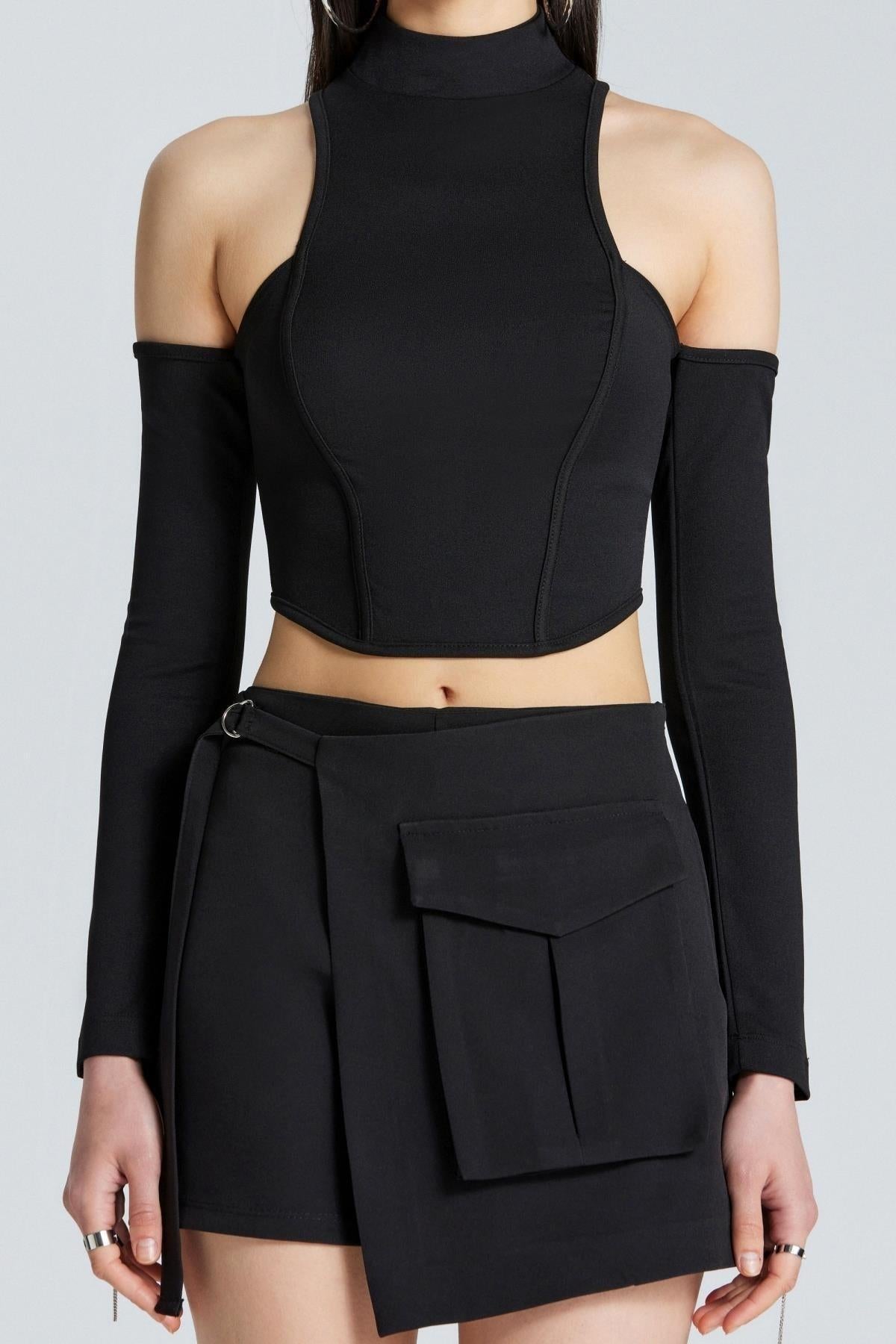 Punk Fermuarlı Dik Yaka Bluz