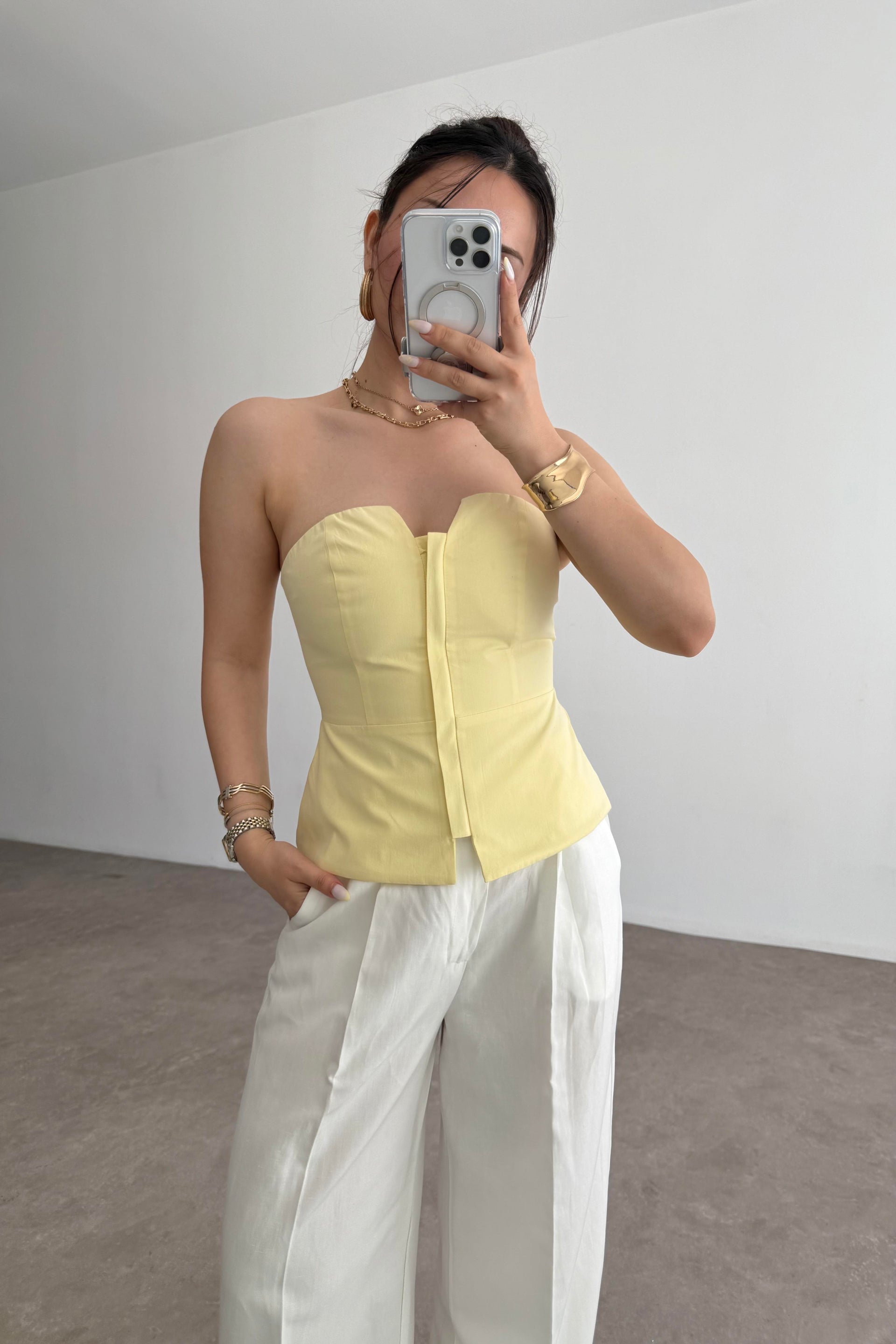 Pynappel Fermuarlı Straplez Büstiyer Yellow