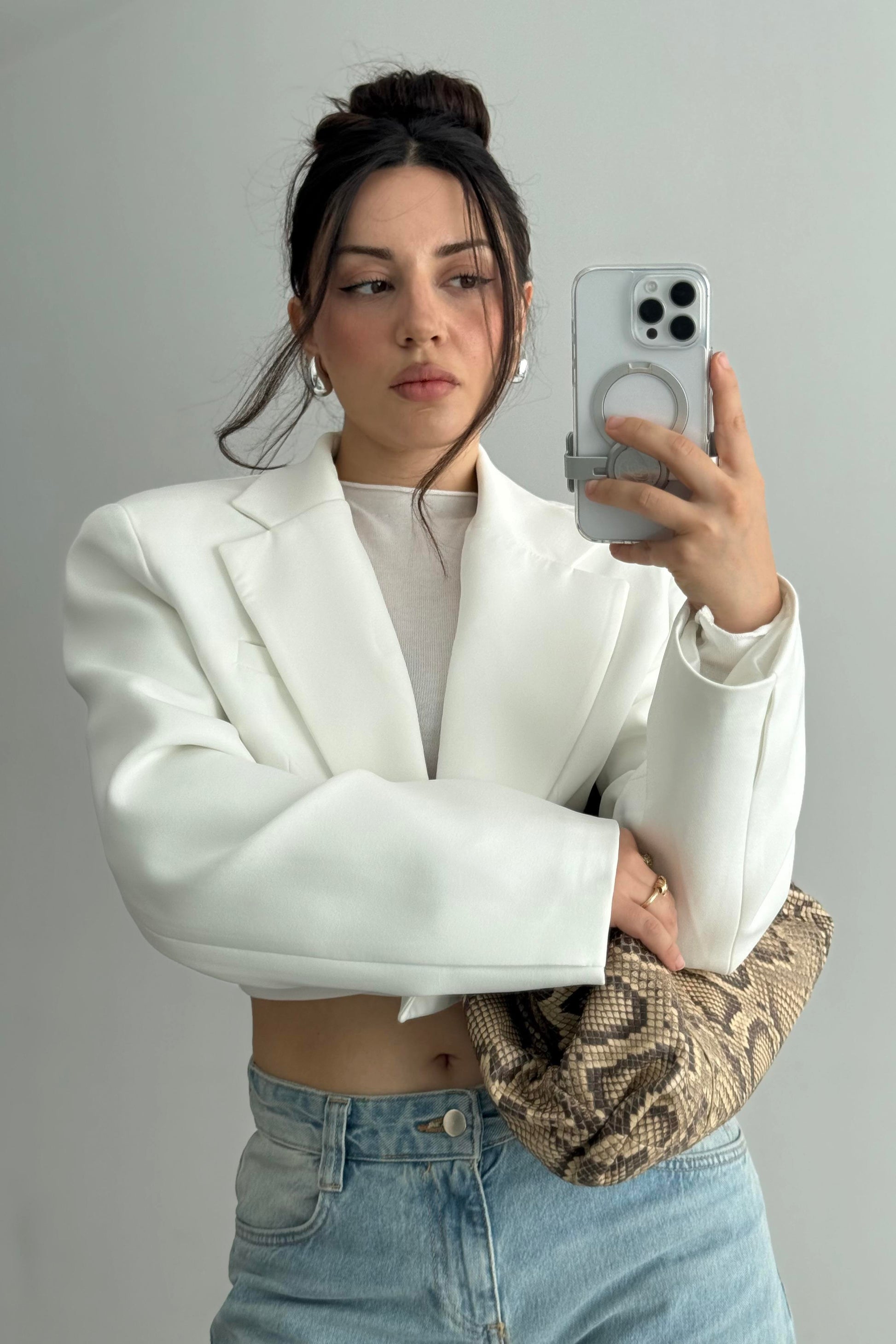Ravi Crop Blazer Ceket Beyaz