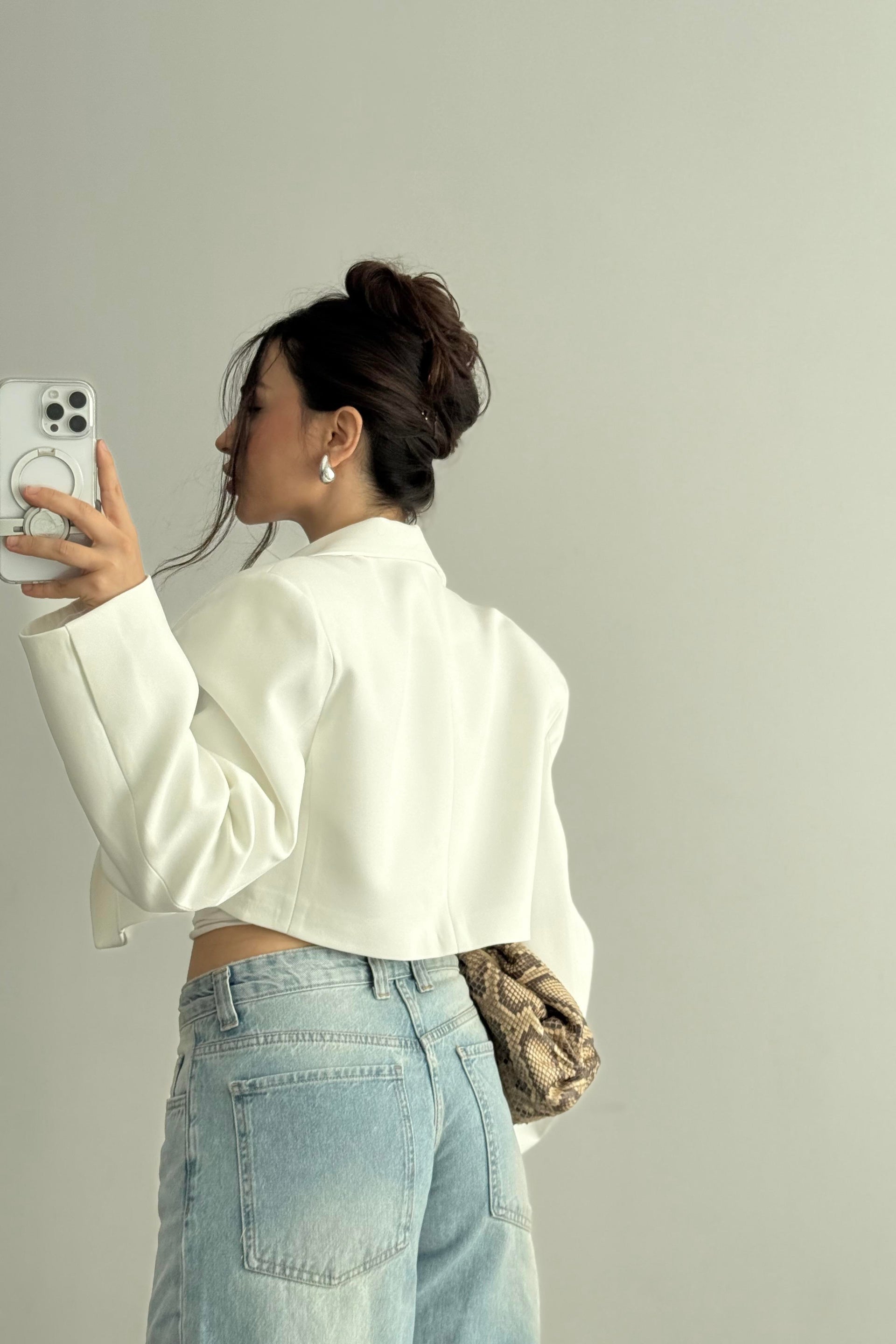 Ravi Crop Blazer Ceket Beyaz