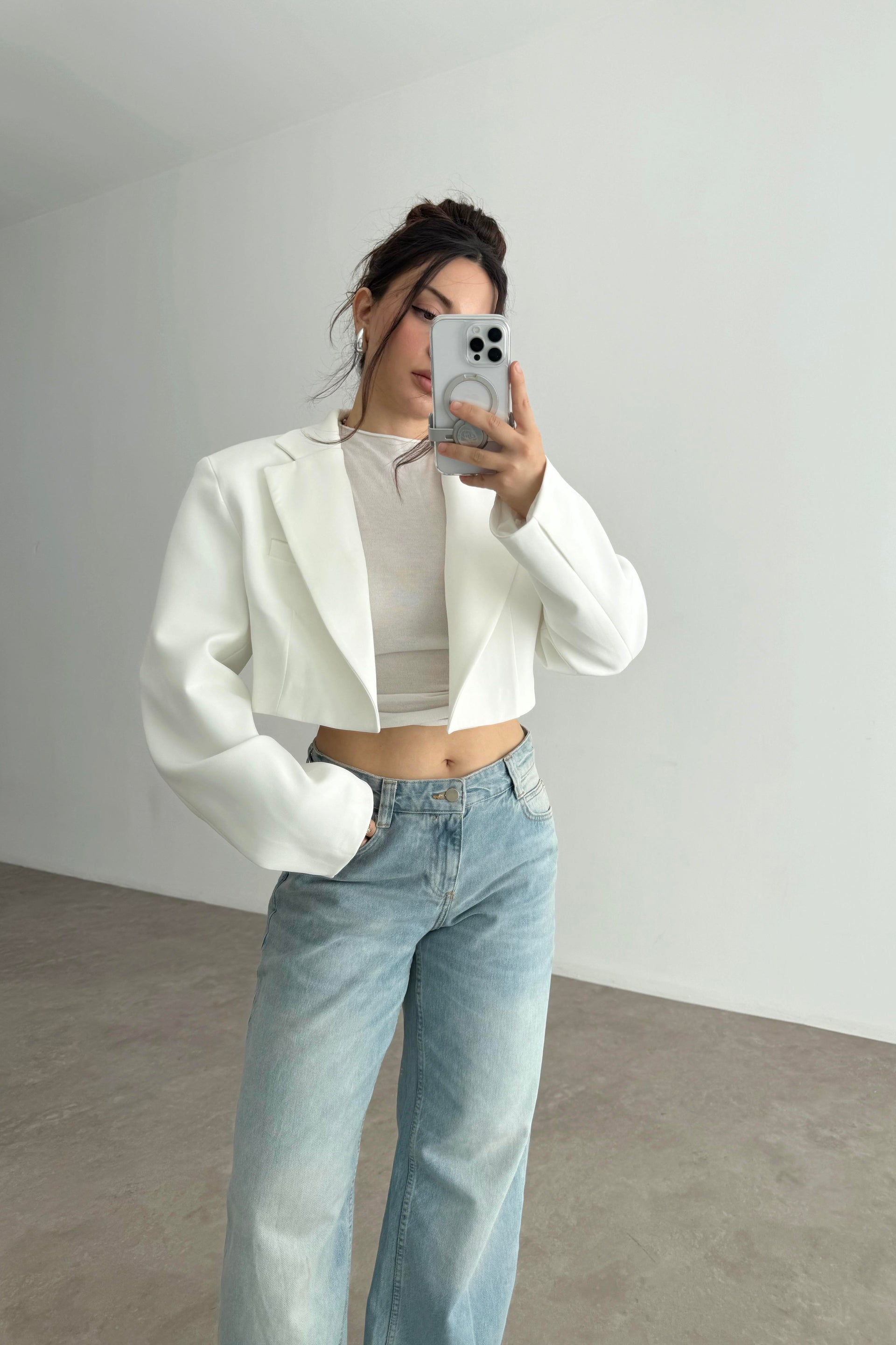 Ravi Crop Blazer Ceket Beyaz