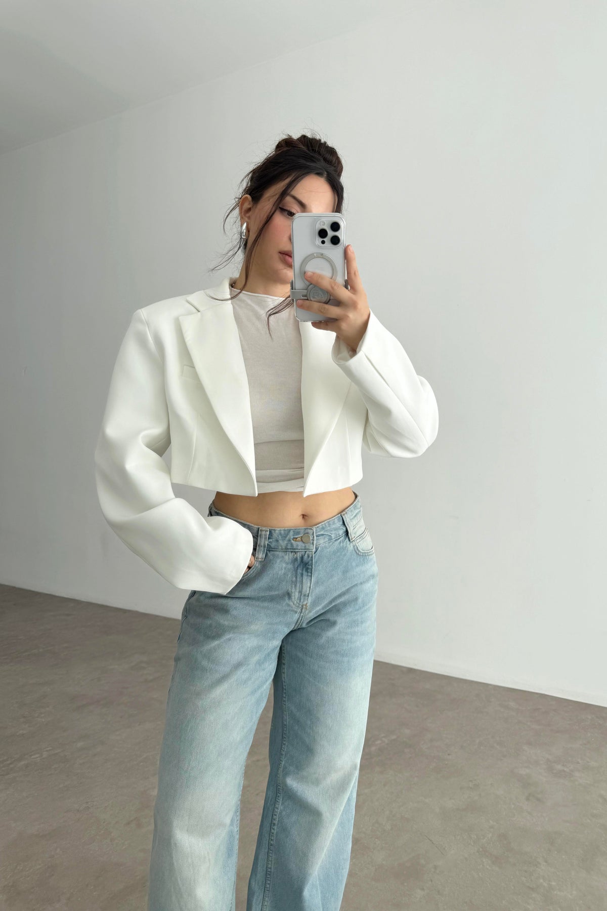 Ravi Crop Blazer Ceket Beyaz