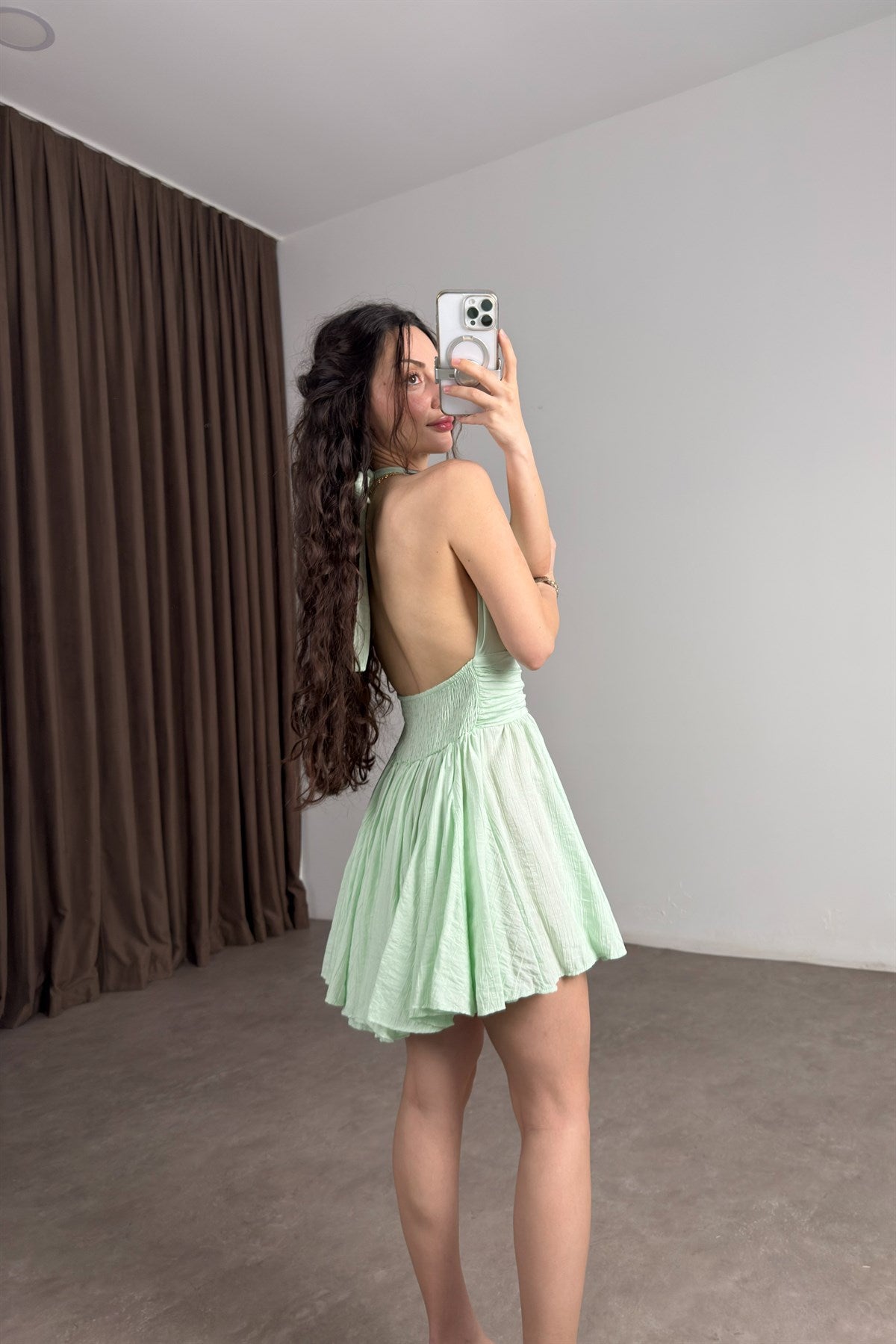 Rosalia Boyundan Bağlamalı Mint Elbise