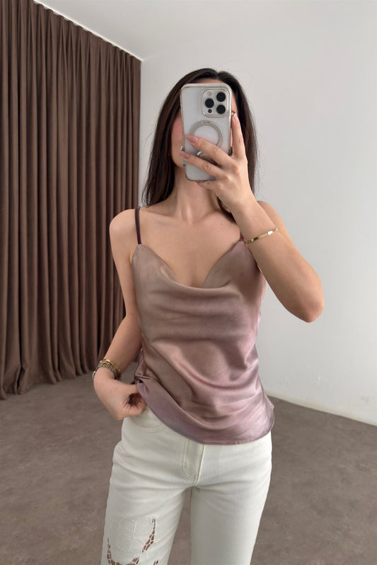 Degaje Yaka Saten Doha Askılı Atlet