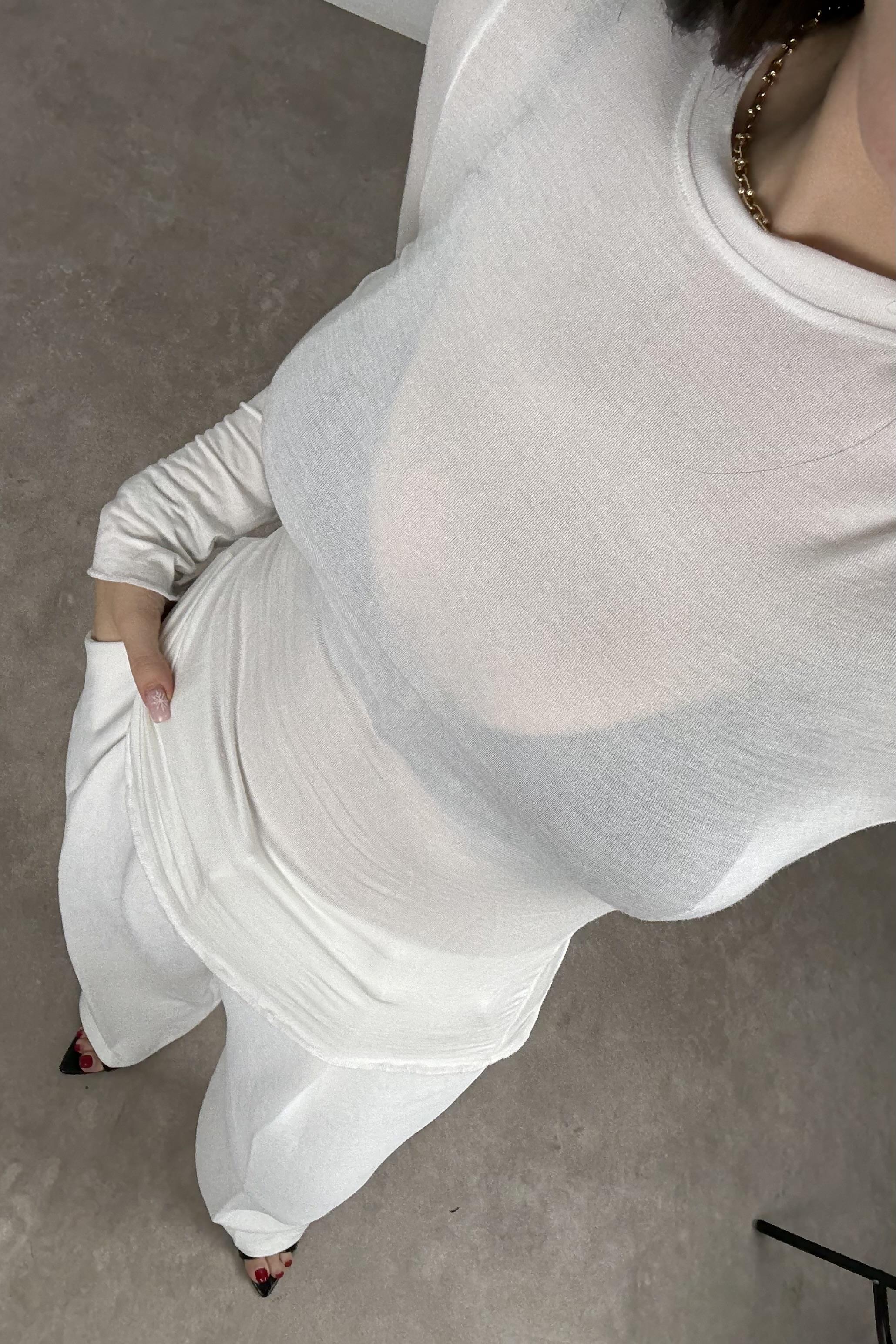Sıfır Yaka Soft Kumaş Yarı Transparan Beyaz  Body