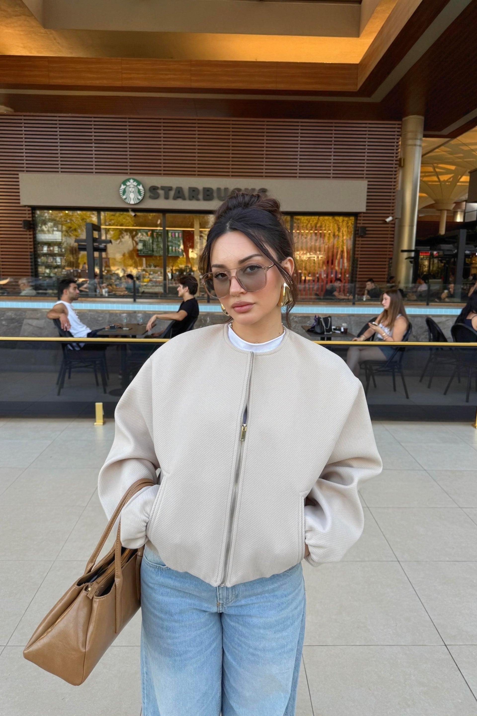 Sıfır Yaka Yün Karışımlı Premium Taş Bomber Ceket