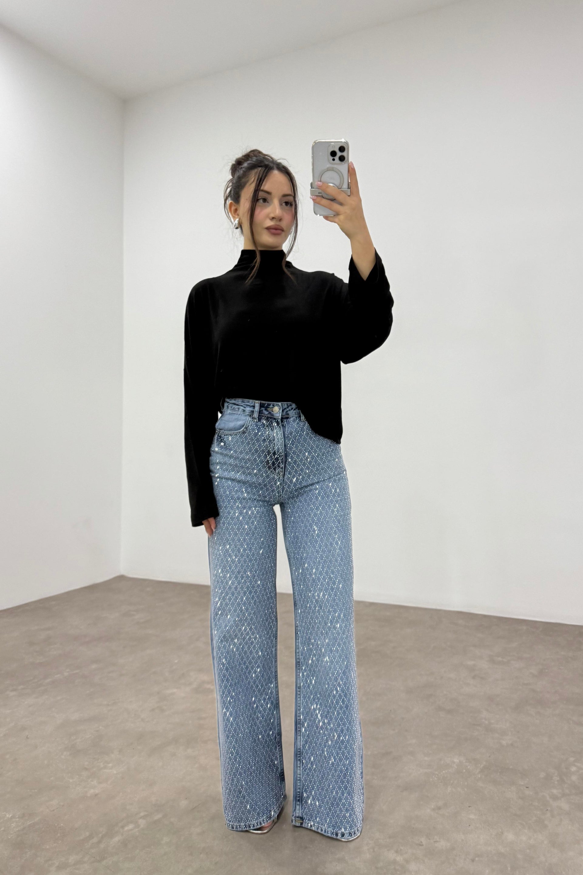 Sık Taş İşlemeli Light Blue Orijinal Jean