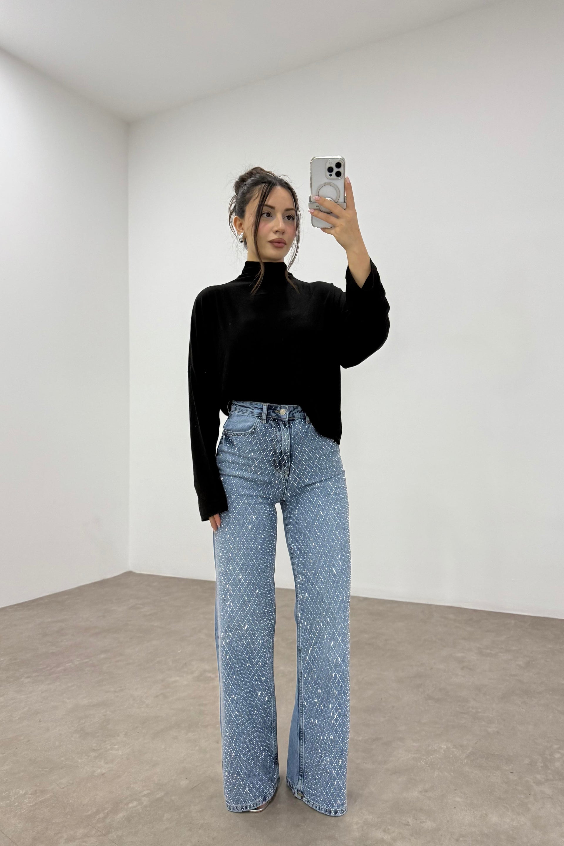 Sık Taş İşlemeli Light Blue Orijinal Jean