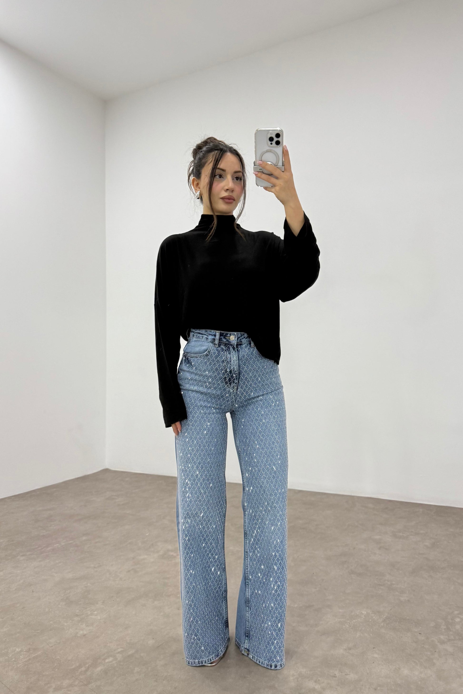 Sık Taş İşlemeli Light Blue Orijinal Jean