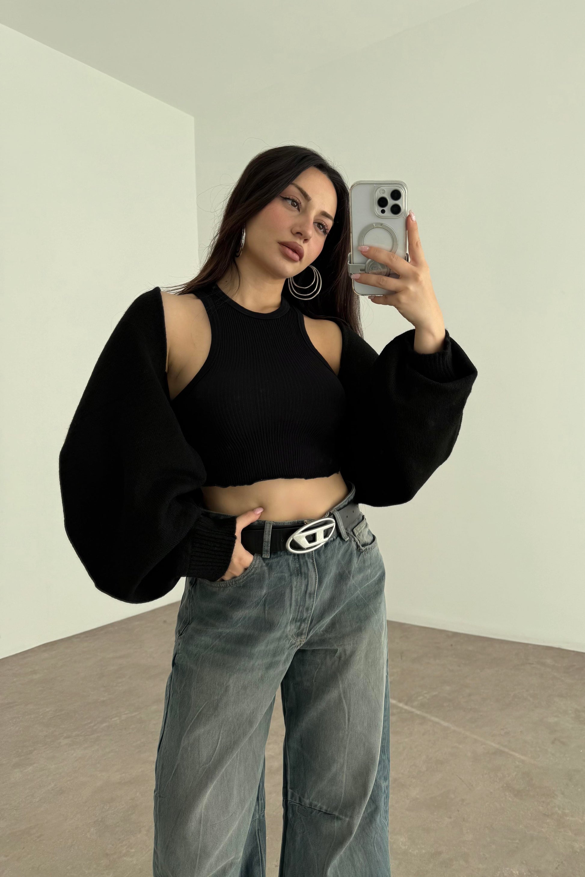 Siyah Salaş Bolero Hırka