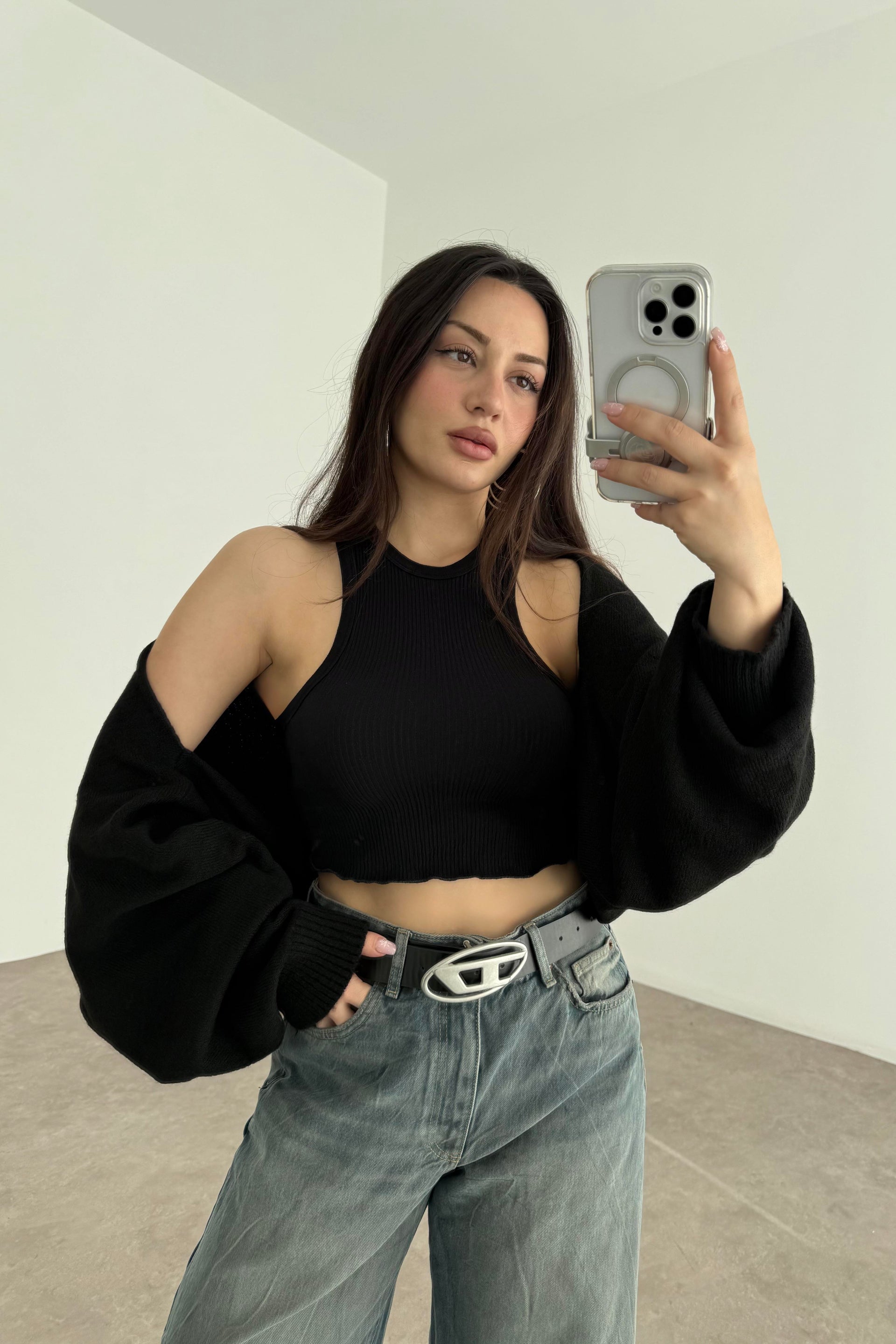 Siyah Salaş Bolero Hırka