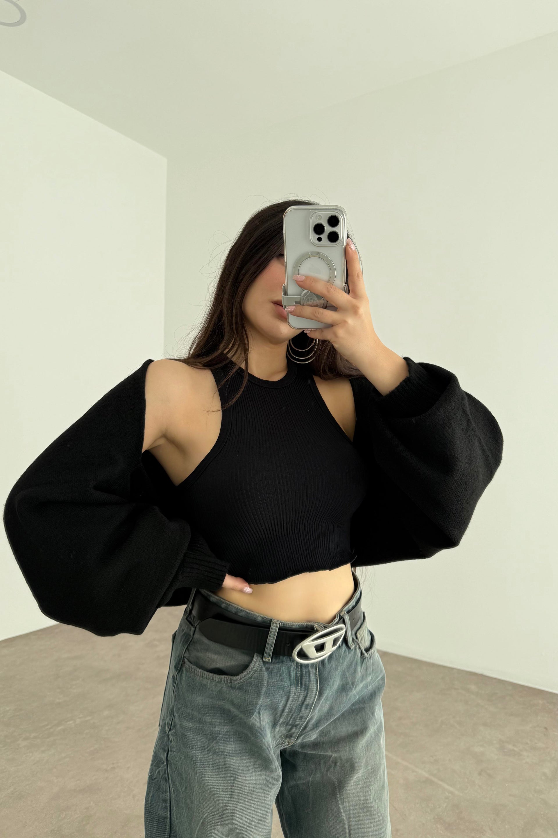 Siyah Salaş Bolero Hırka