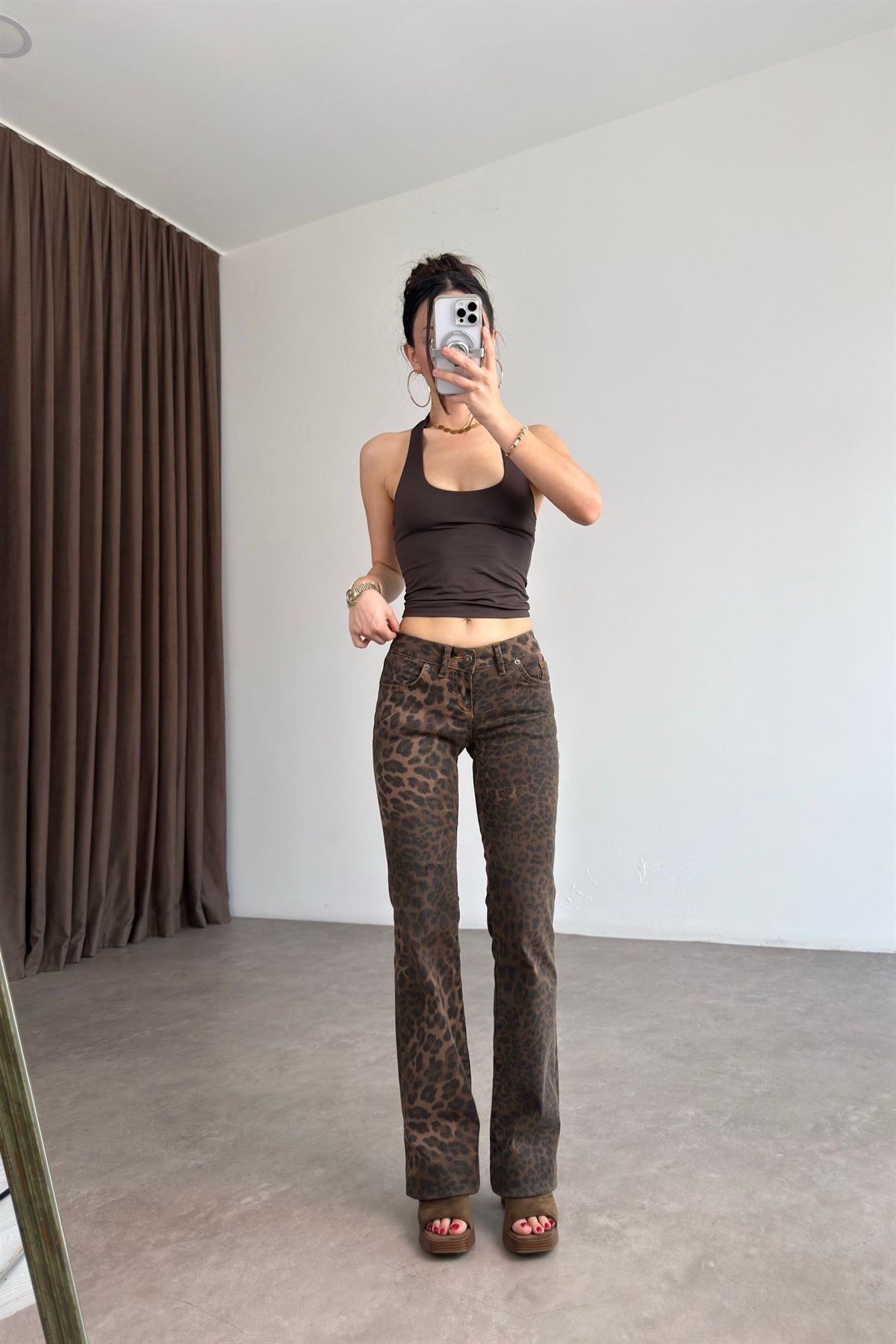 Subdued Leopar Likralı Flare Jean