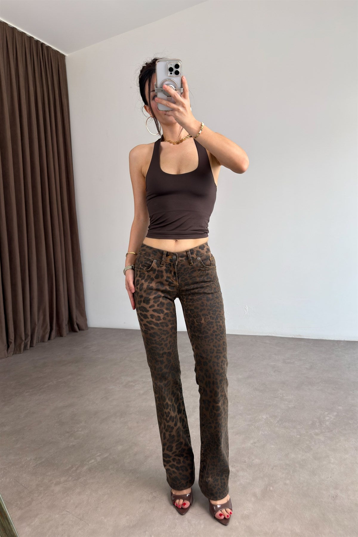 Subdued Leopar Likralı Flare Jean