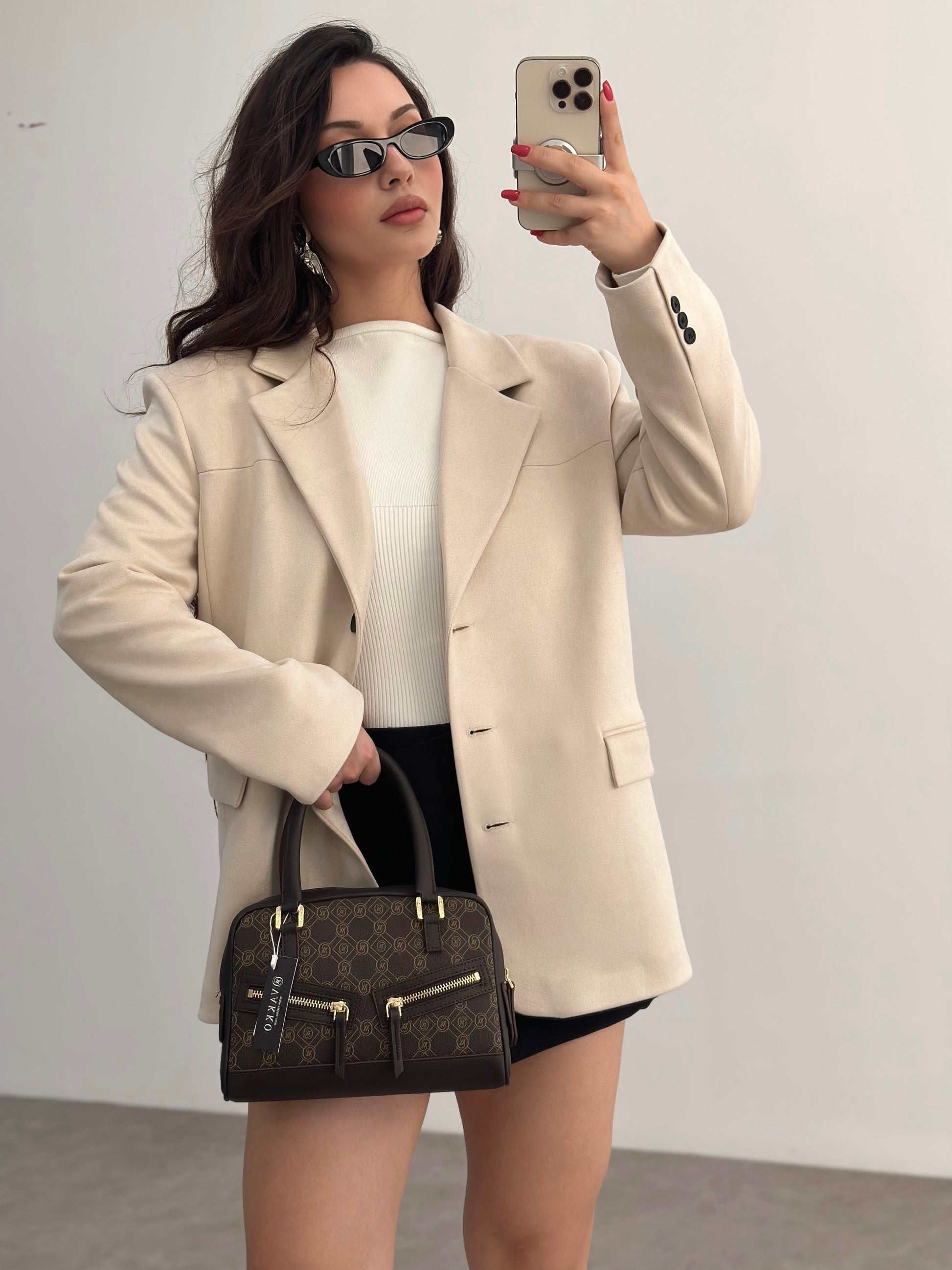 Süet Ekru Klasik Blazer Ceket