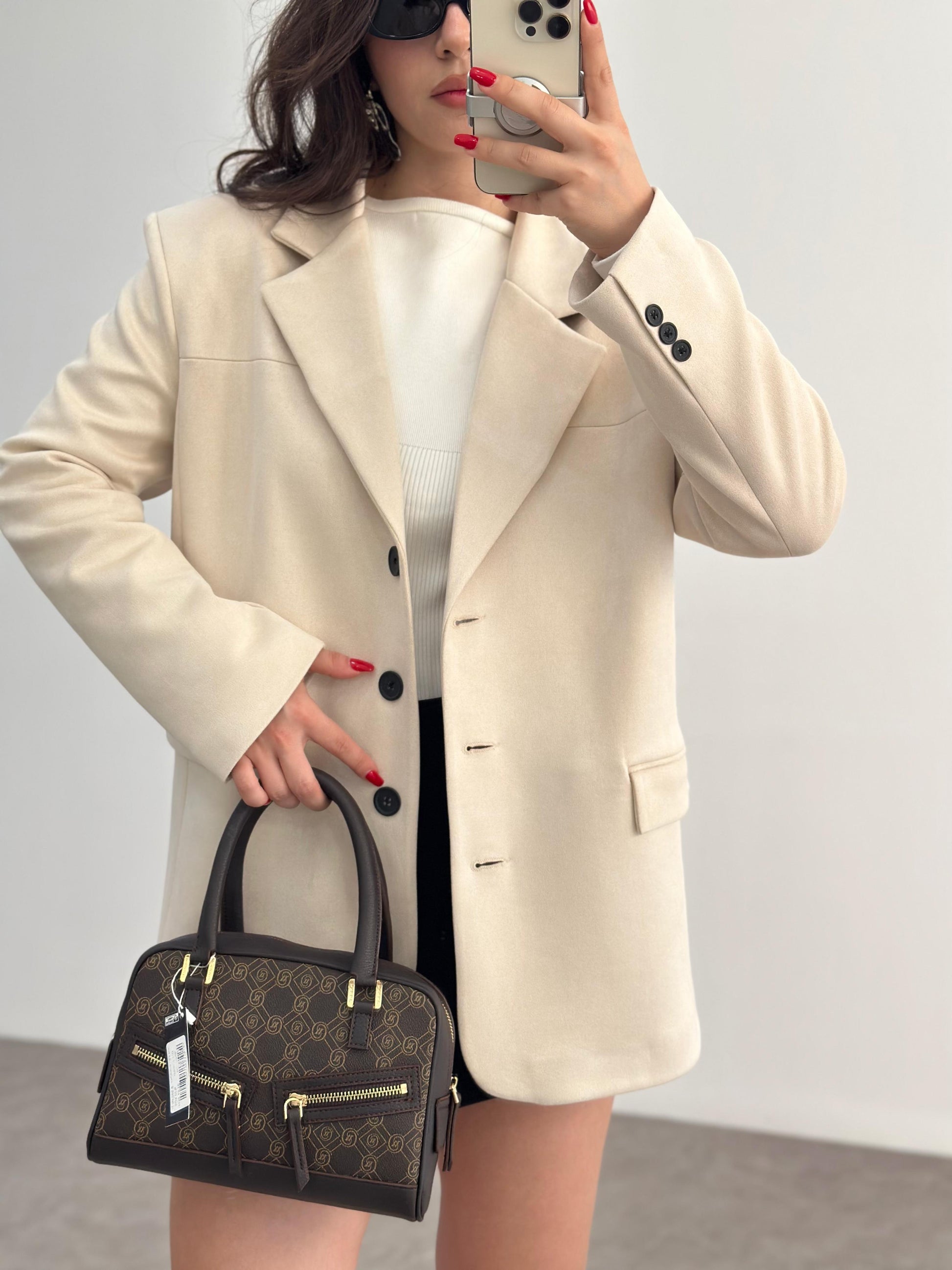 Süet Ekru Klasik Blazer Ceket