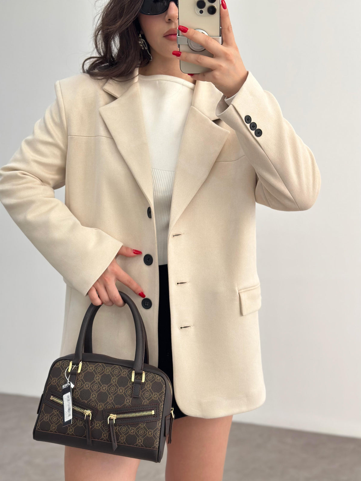 Süet Ekru Klasik Blazer Ceket