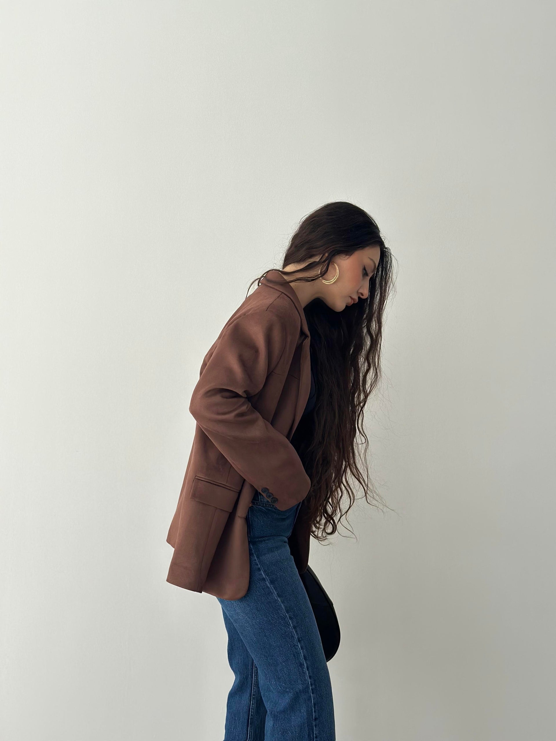 Süet Kahve Klasik Blazer Ceket
