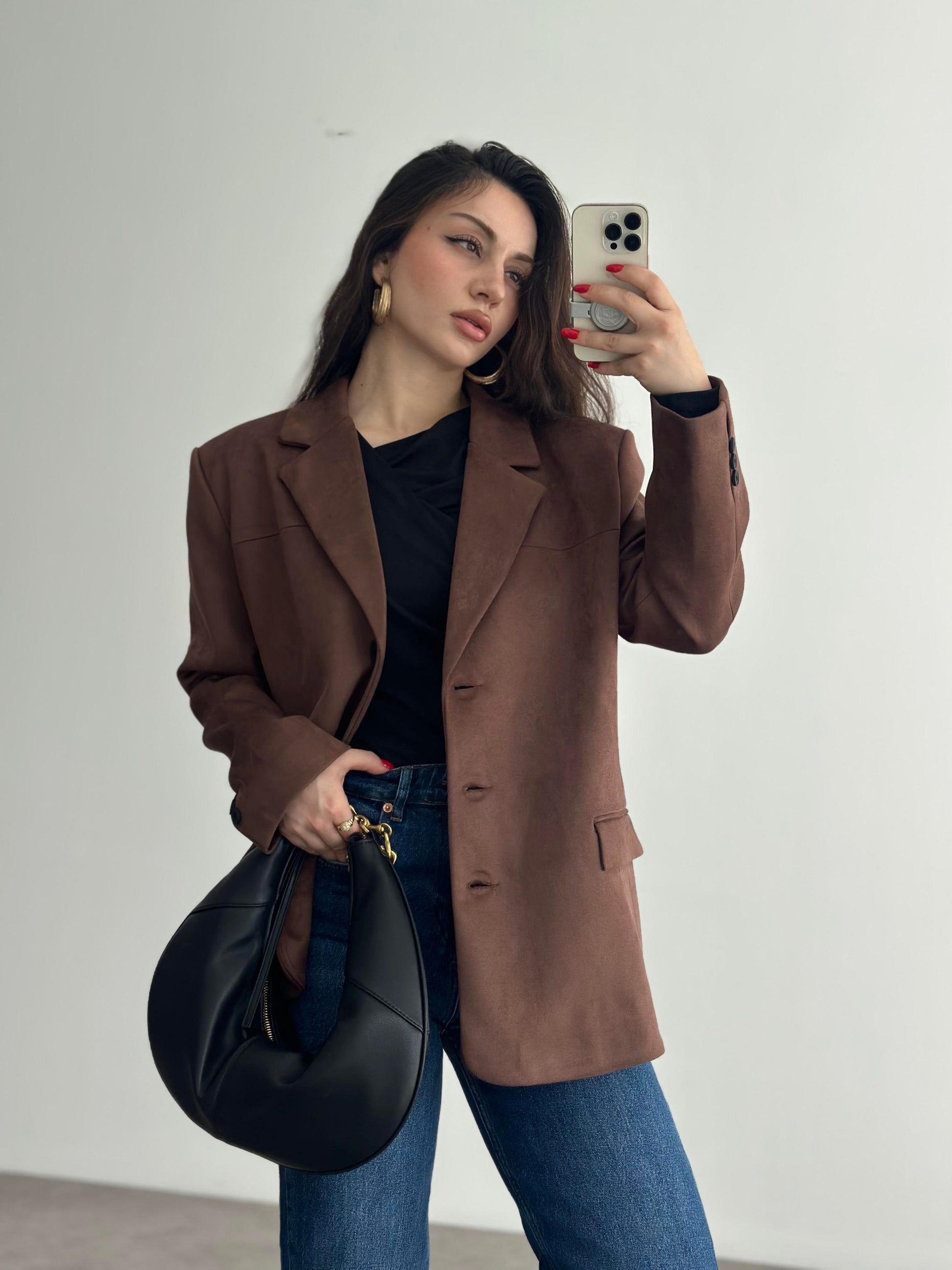 Süet Kahve Klasik Blazer Ceket