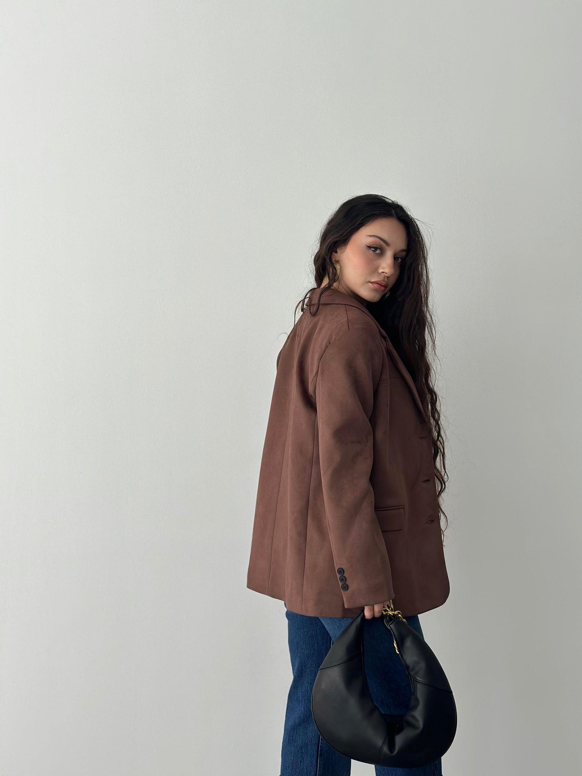 Süet Kahve Klasik Blazer Ceket