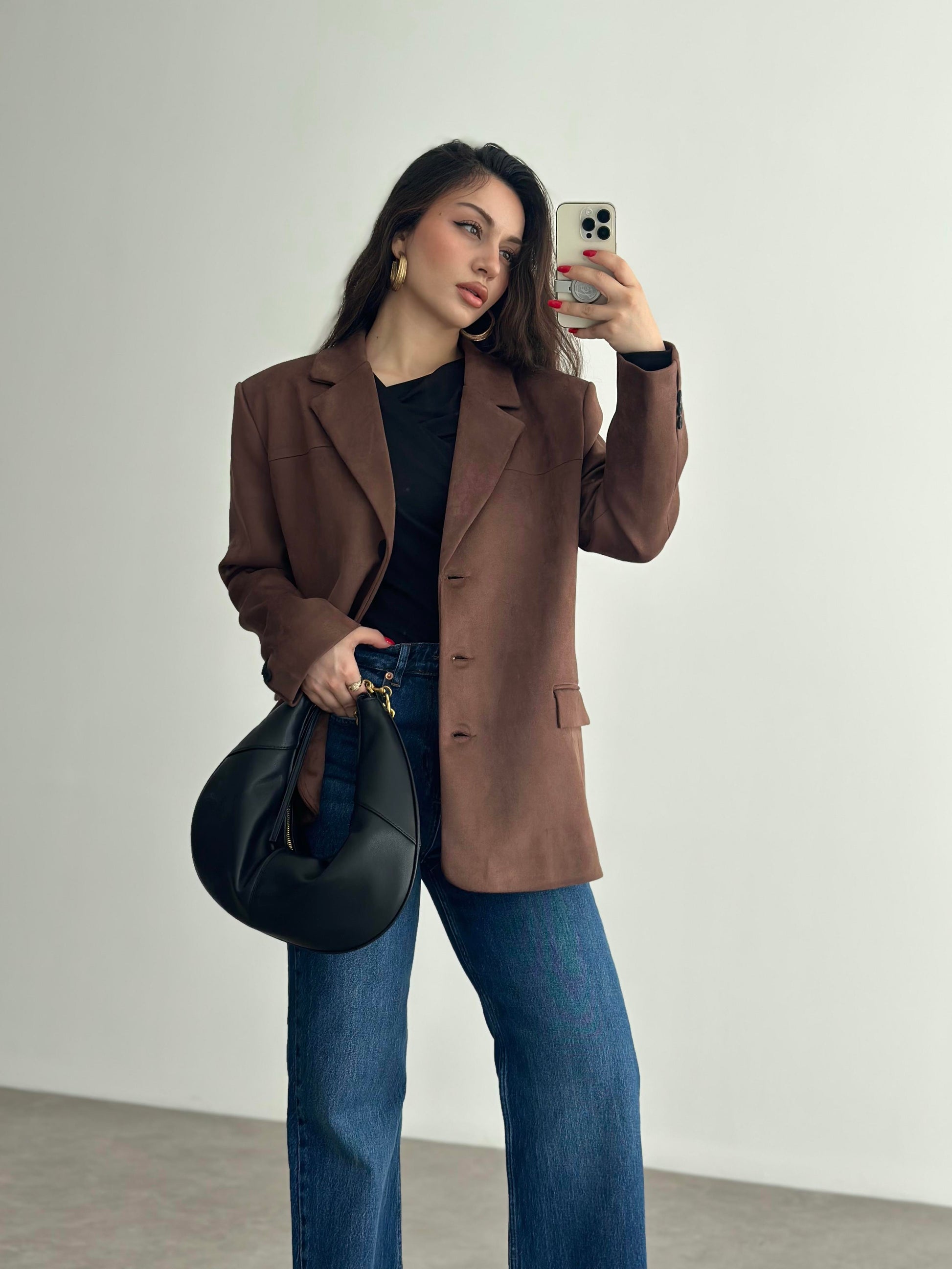 Süet Kahve Klasik Blazer Ceket
