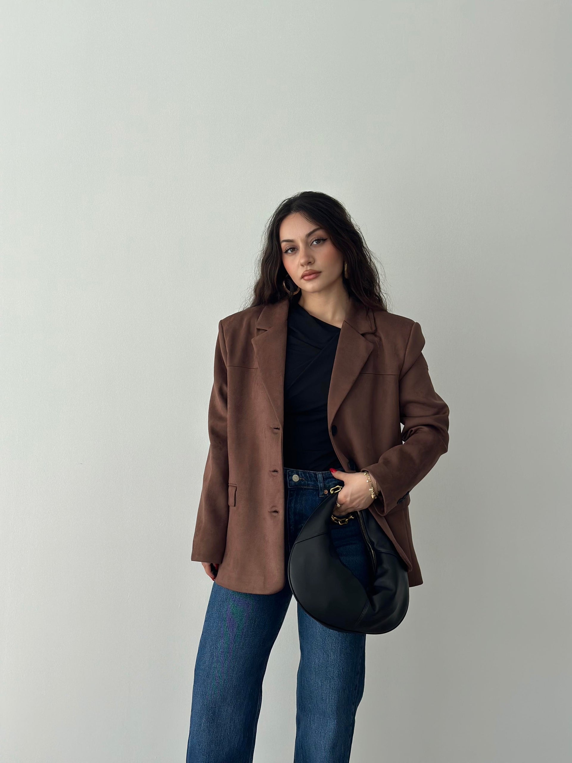 Süet Kahve Klasik Blazer Ceket