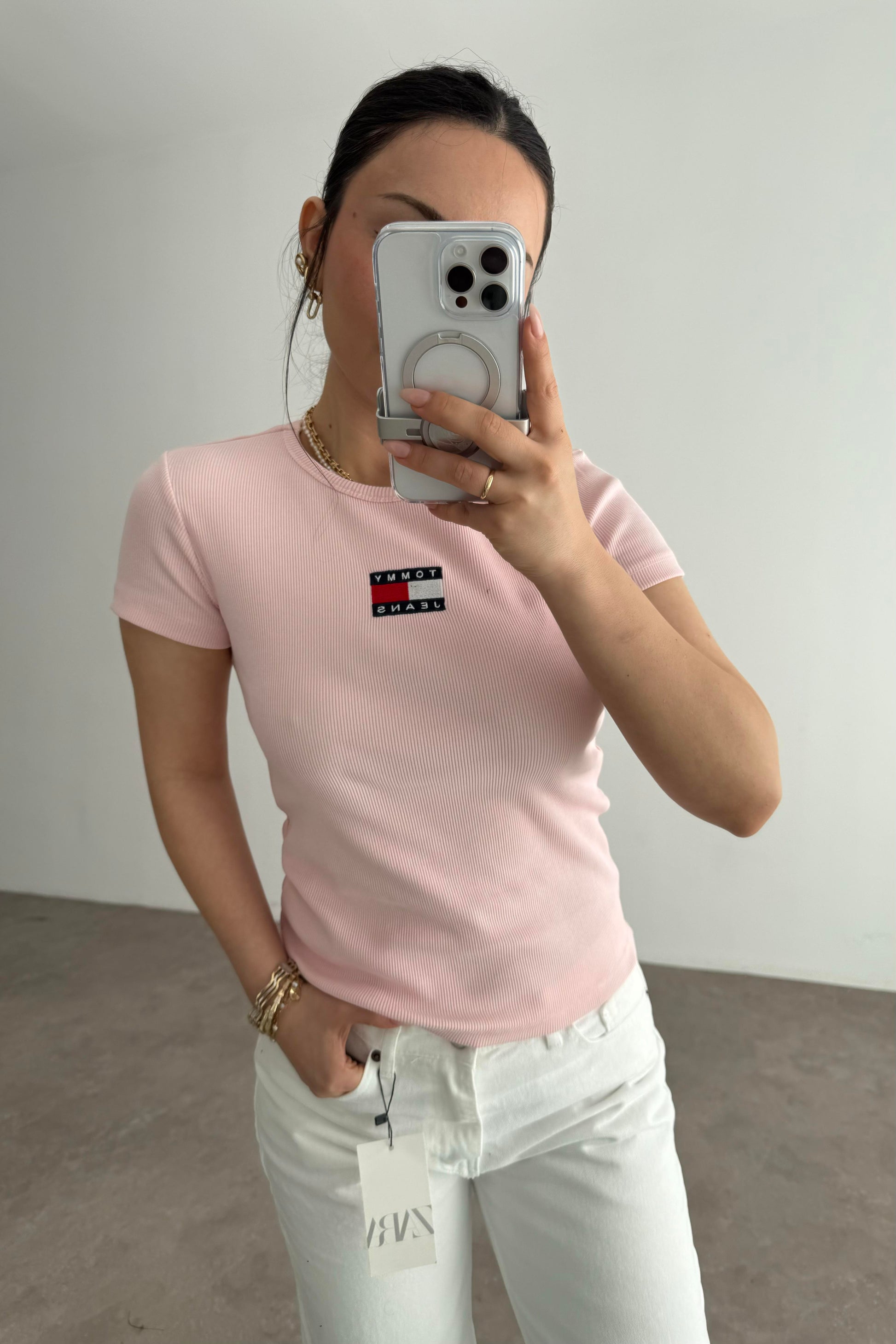TH Kare Logolu Pembe T-shirt