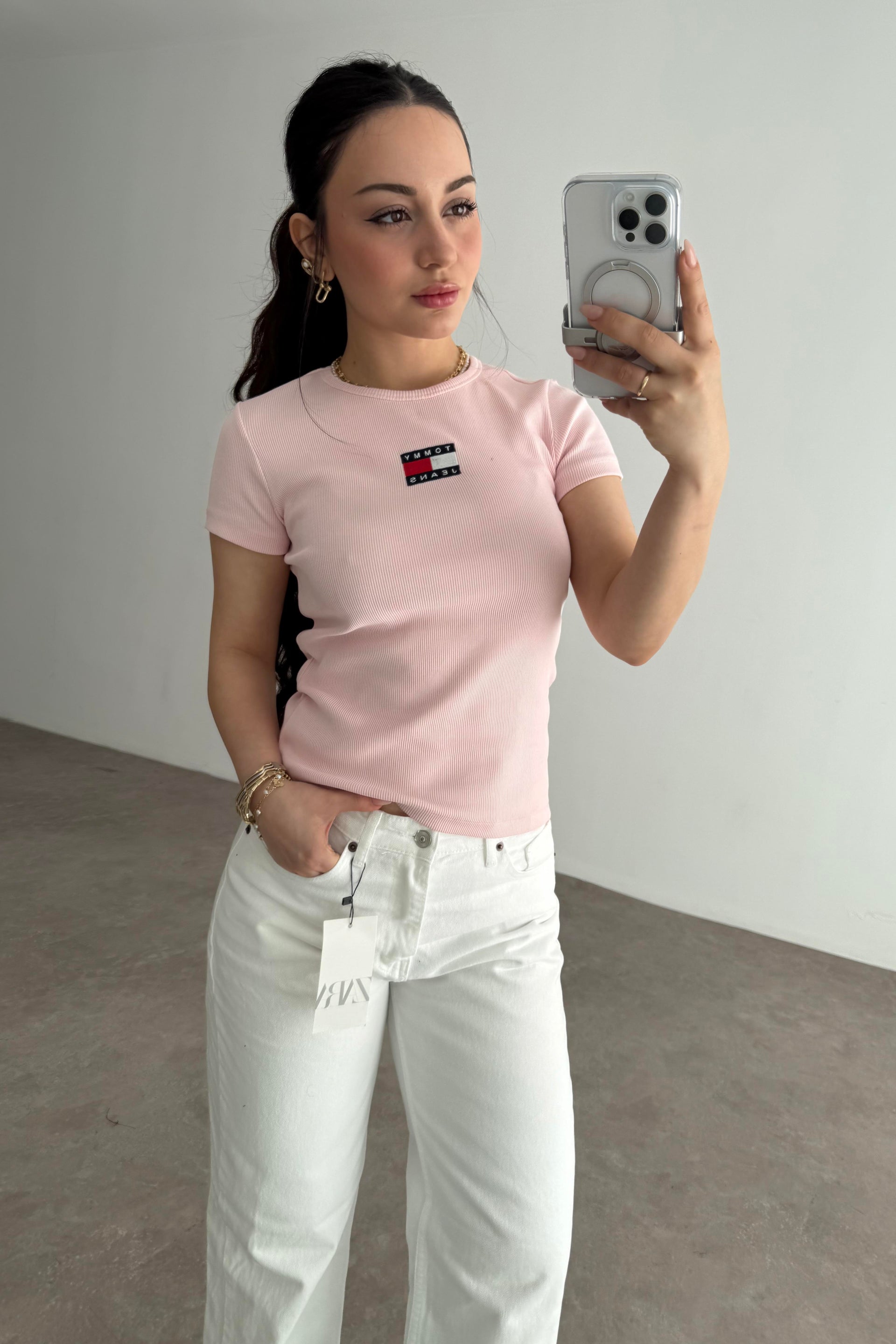 TH Kare Logolu Pembe T-shirt