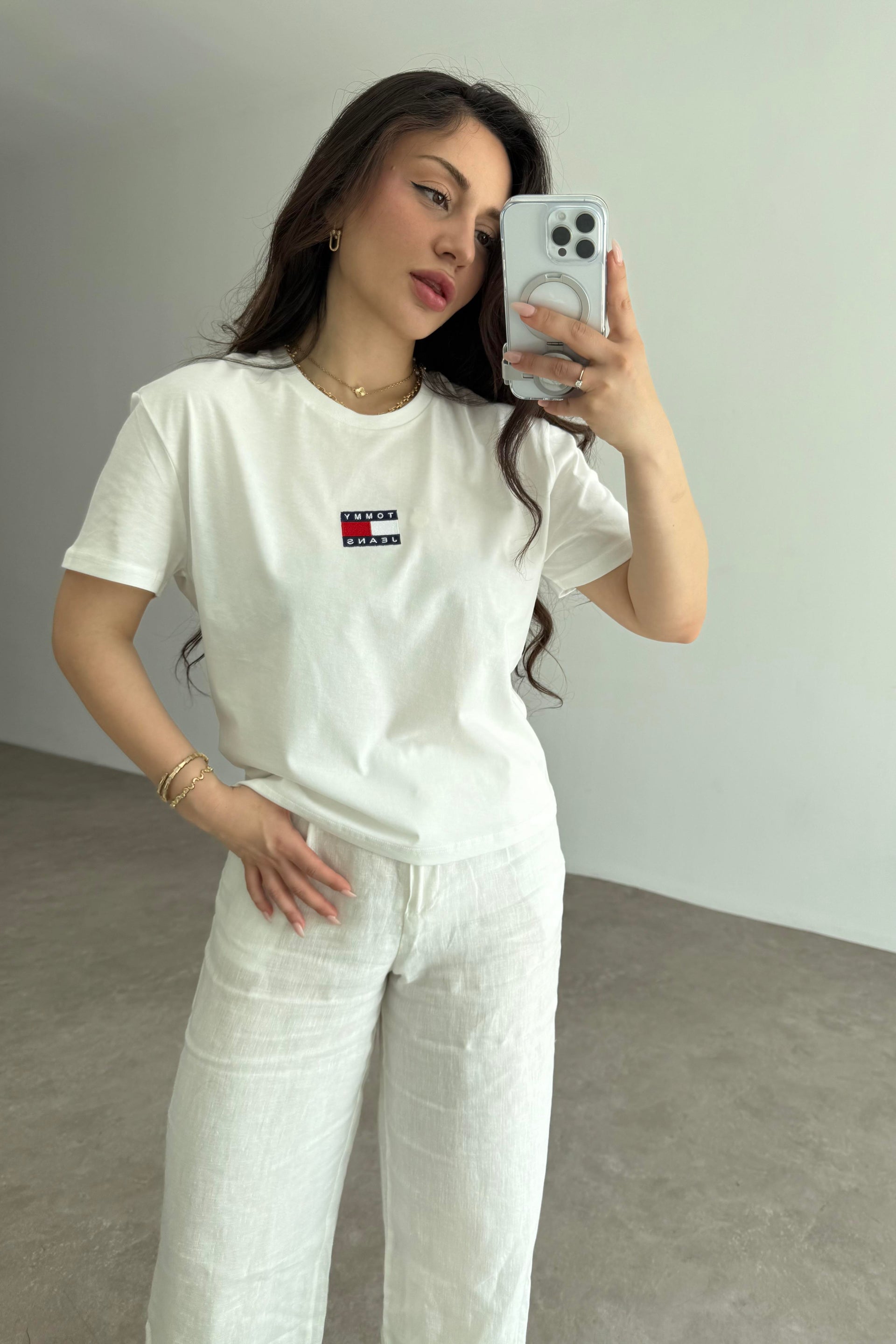 TH Nakışlı Kare Logo Beyaz T-shirt