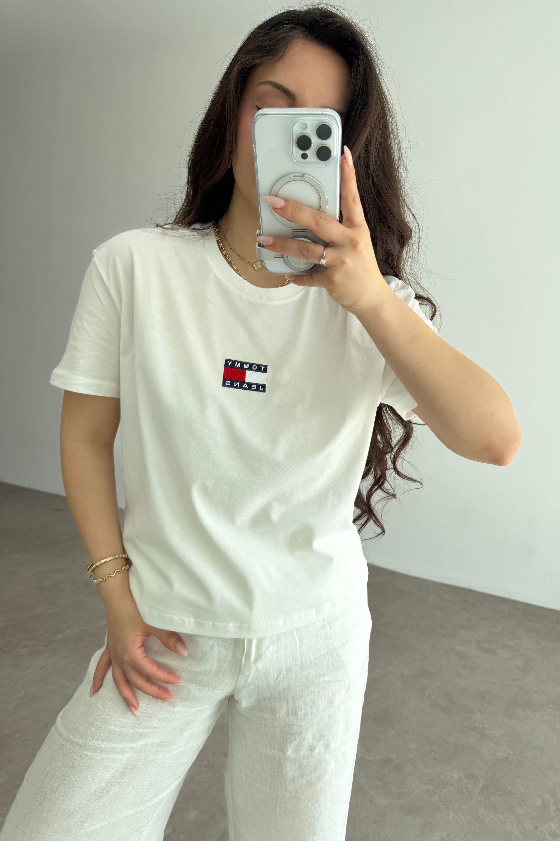 TH Nakışlı Kare Logo Beyaz T-shirt