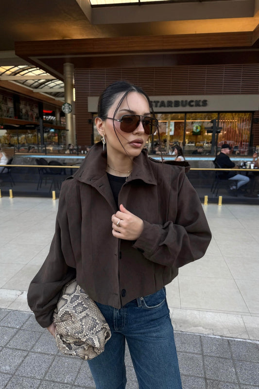 Tiana Süet Koyu Kahve Bomber Ceket