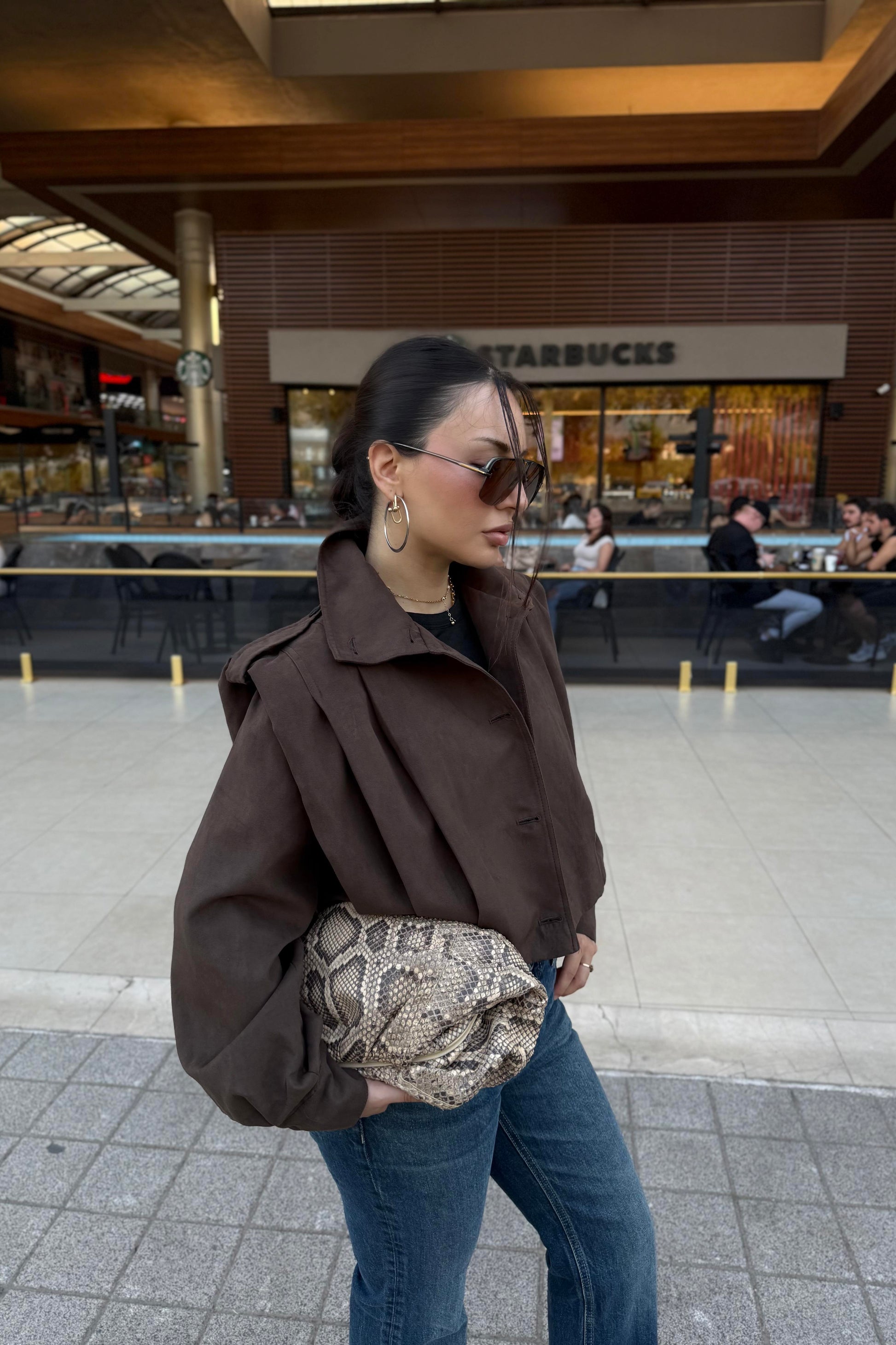 Tiana Süet Koyu Kahve Bomber Ceket