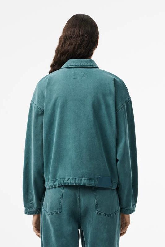 Yakalı Fermuarlı Orj Marka Yeşil Denim Ceket