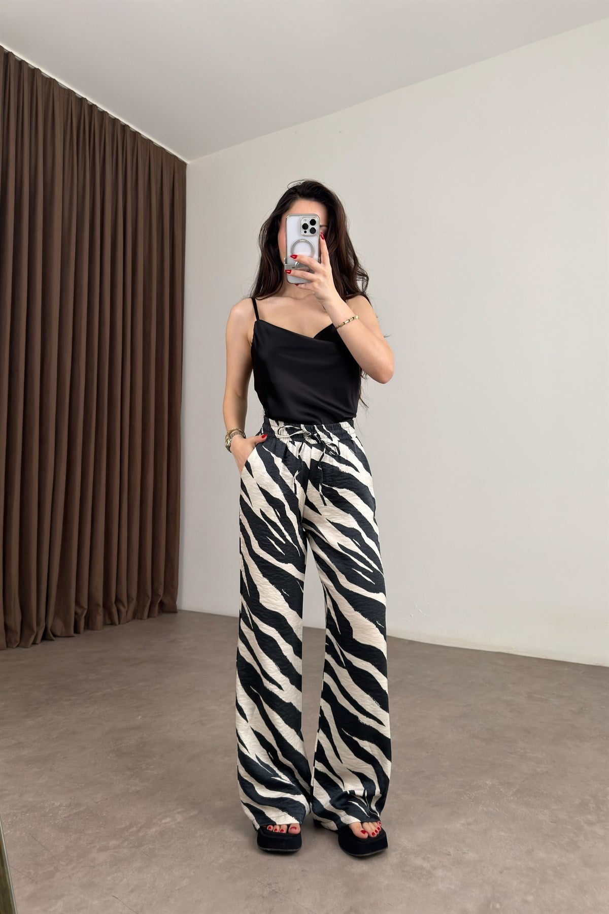 Zebra Desenli Saten Pantolon